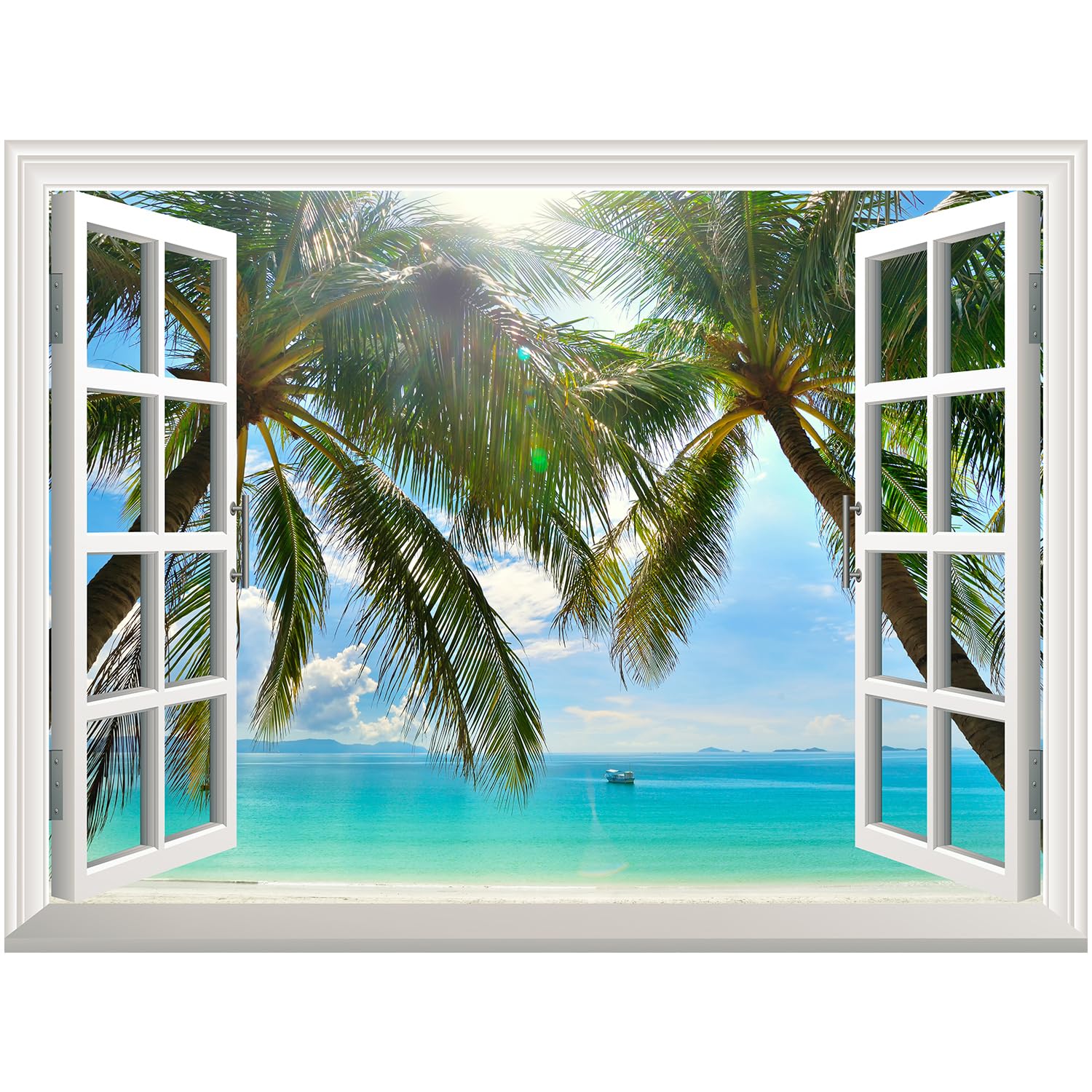 wall26 Removable Wall Sticker - Tropical Beach Mural 36"x48" - Vinyl Decor with Palm Trees - Model WMR2-104-36x48@9