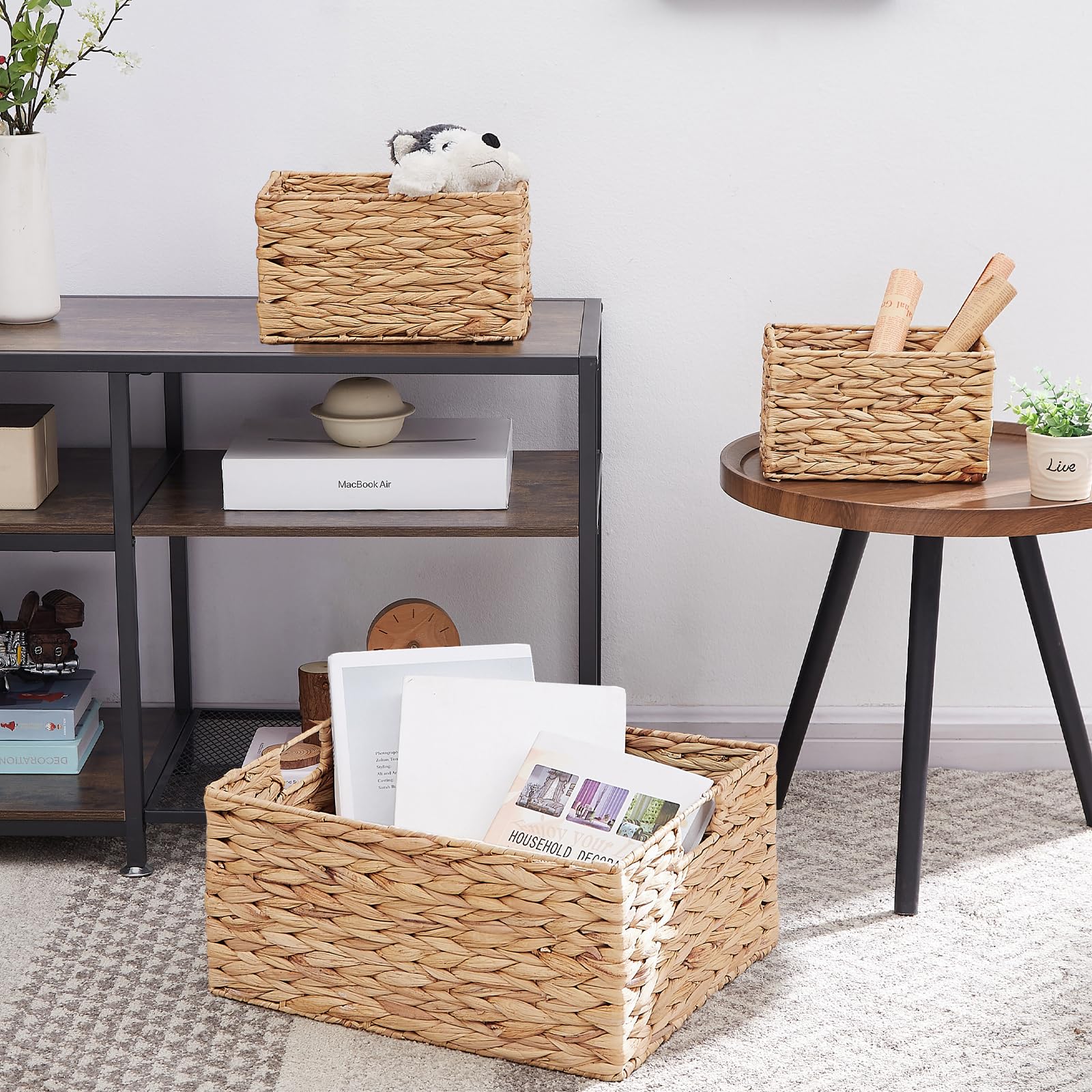 Vagusicc Wicker Basket, 3-Pack Water Hyacinth Wicker Storage Basket With Handles, Storage Baskets For Organizing, Large Hyacinth
