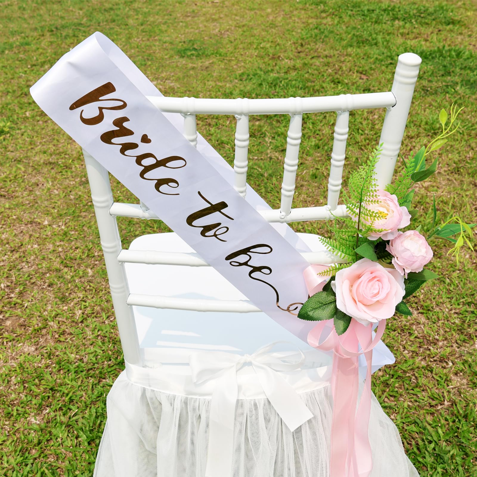 Chair Tulle Tutu Decoration With Sash For Bridal Shower, White Tulle Chair Skirt Fluffy Bridal Chair Decor For Wedding Bridal Sh