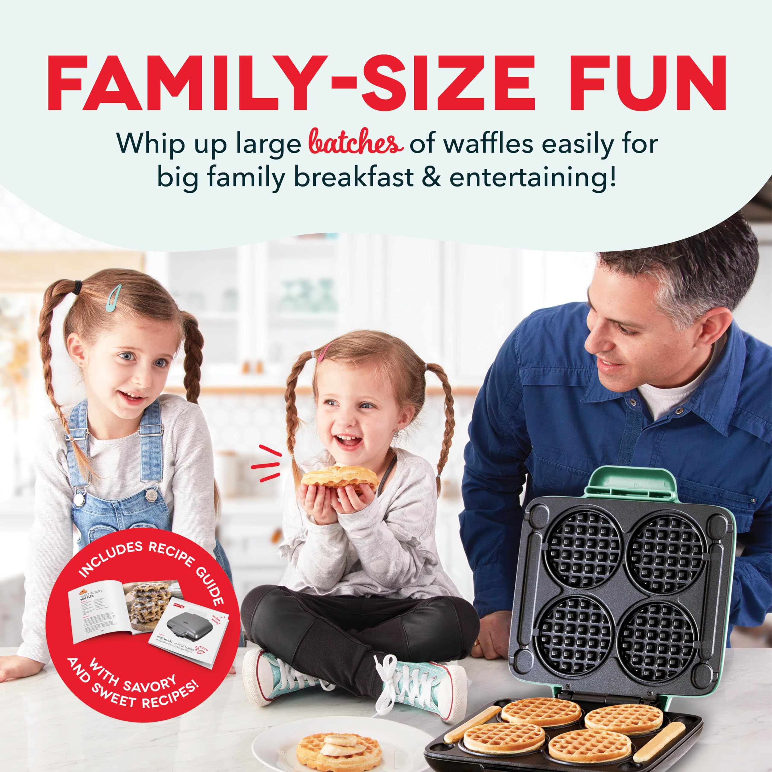 Dash Multi Mini Waffle Maker: Four Mini Waffles, Perfect For Families And Individuals, 4 Inch Dual Non-Stick Surfaces With Quick