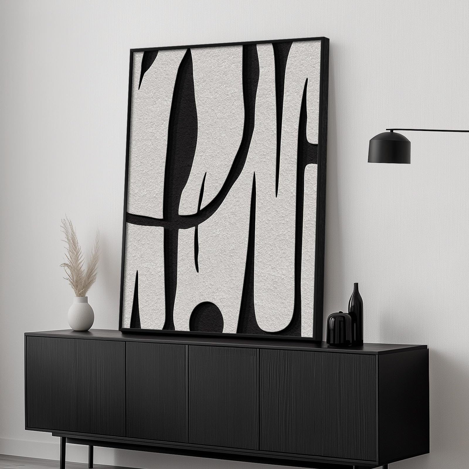 Framed Black And White Abstract Wall Art For Living Room, 3-Piece Modern Canvas Art Work Wall Decor, Minimalist Abstract Paintin