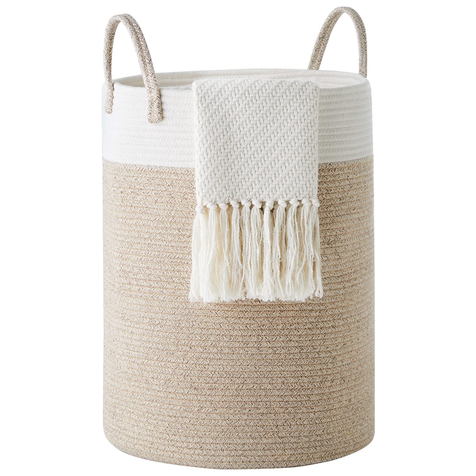 Cotton Rope Laundry Hamper By Youdenova, 58L - Woven Collapsible Clothes Storage Basket For Blankets, Laundry Room Organizing, B