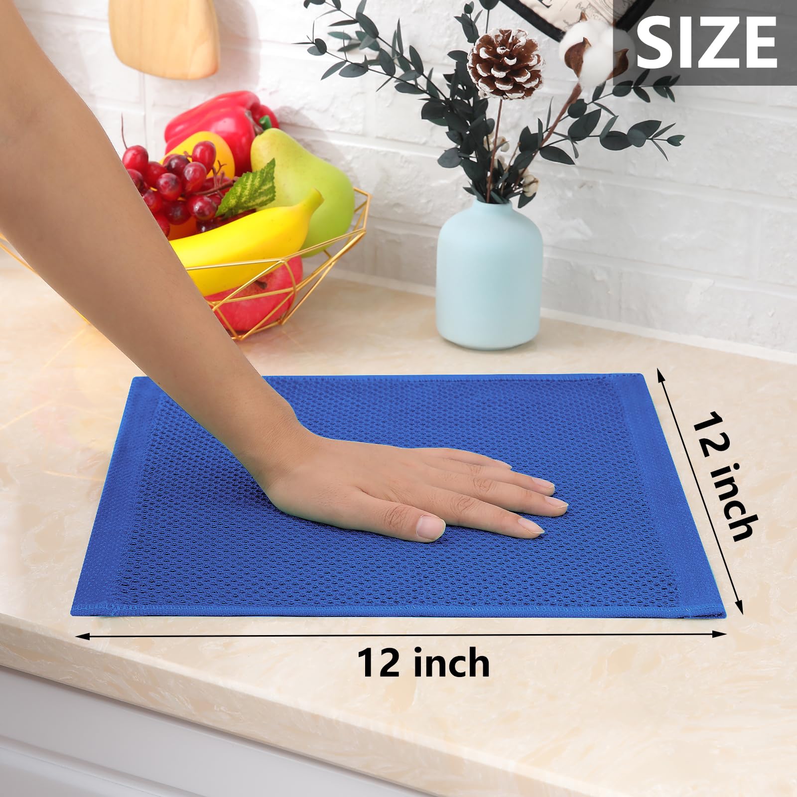 Homaxy 100% Cotton Waffle Weave Kitchen Dish Cloths, Ultra Soft Absorbent Quick Drying Dish Towels, 12 x 12 Inches, 6-Pack, Blue