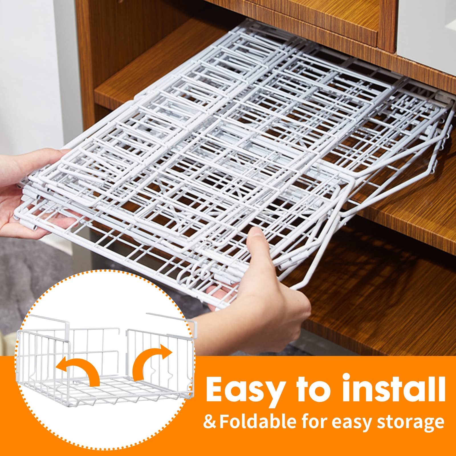 Resulzon 2-Pack Steel Under Cabinet Shelf Basket Organizer, Metal Wire Rack Hanging Storage Baskets Holds Up To 22Lbs For Kitche