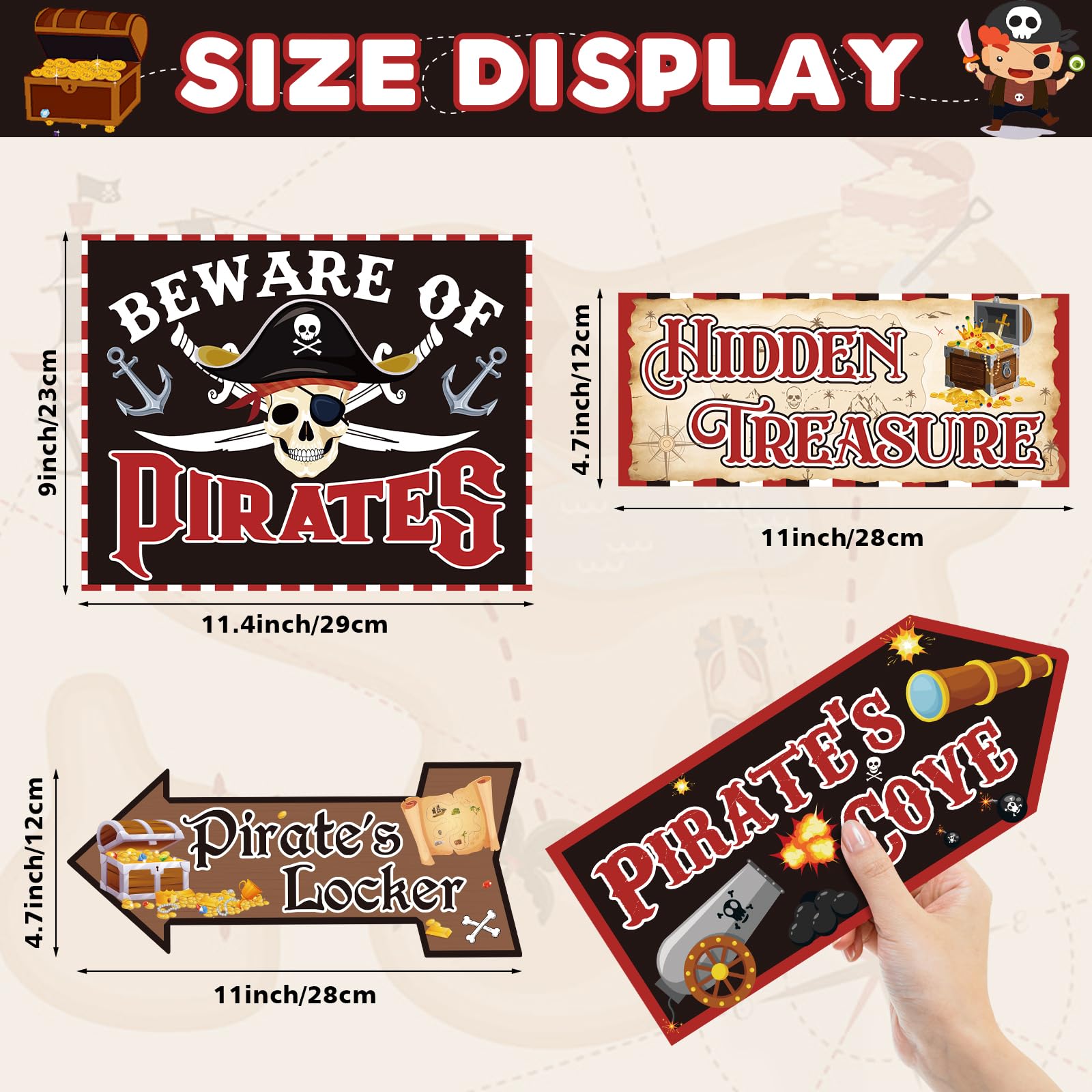 Hooqict 20 Pieces Pirate Party Decorations Sign Beware of Pirates Party Directional Signs Pirate Themed Birthday Party Banner Su