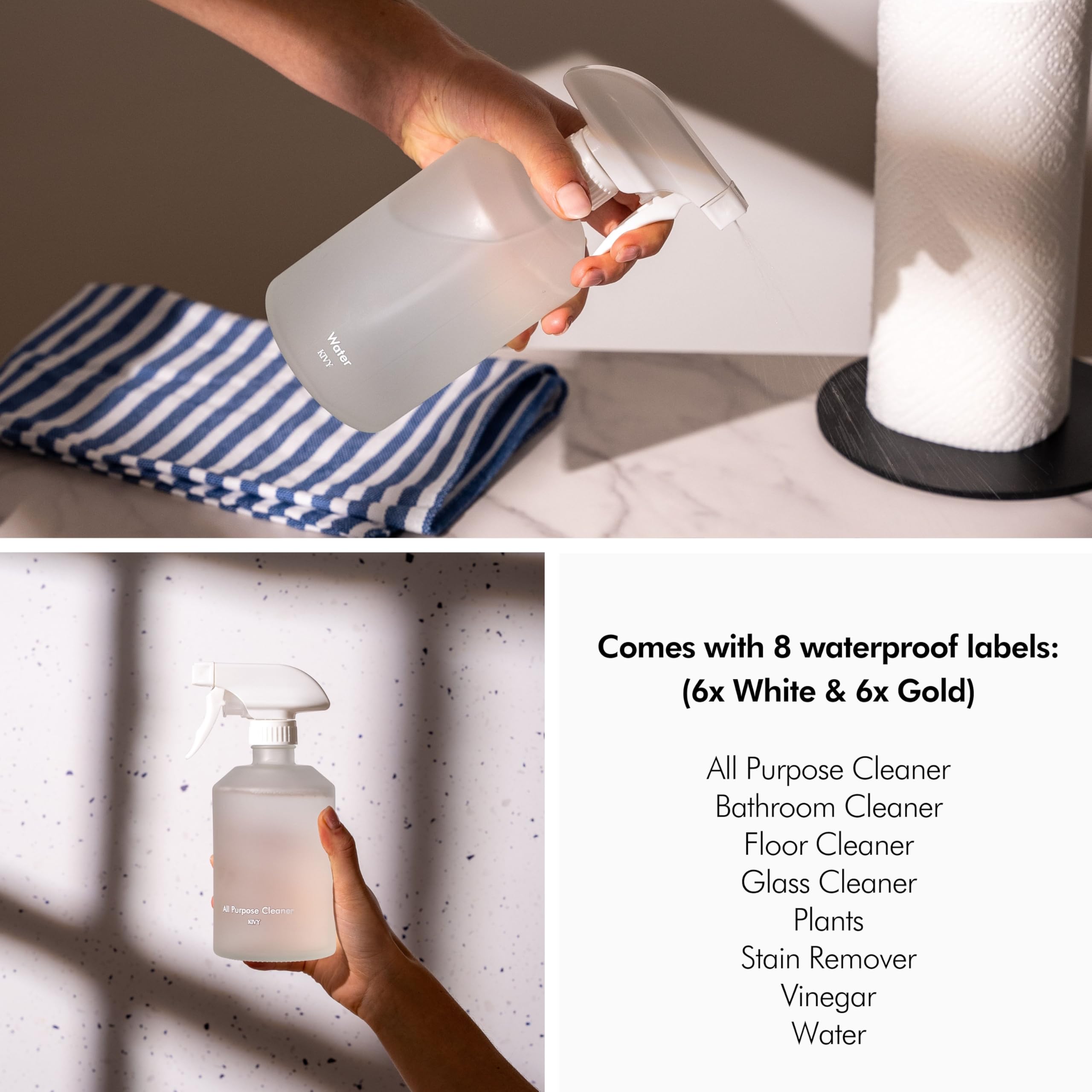 Kivy Glass Spray Bottles For Cleaning [Incl. Labels] - Glass Spray Cleaning Bottles - Glass Spray Bottle For Cleaning, Plants &