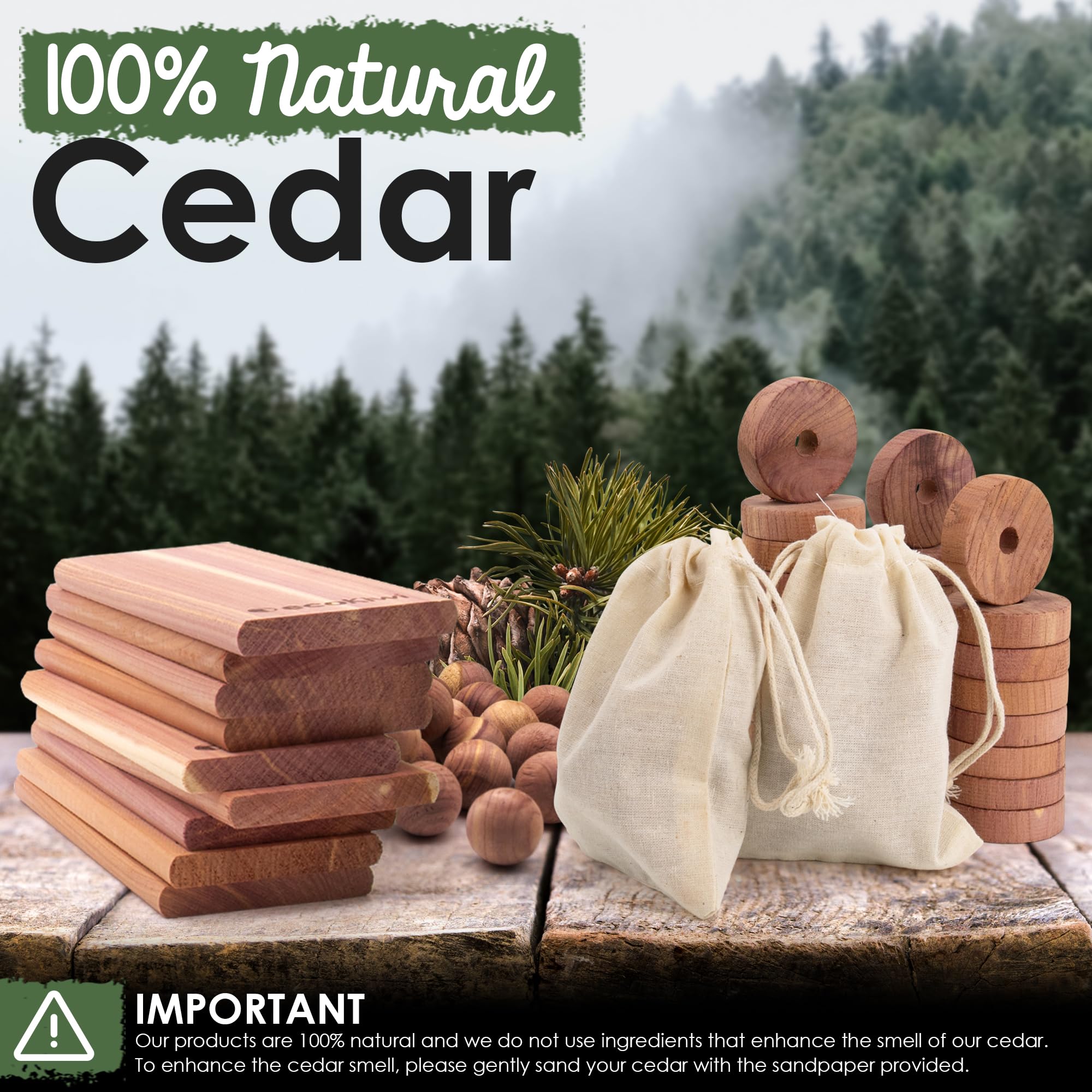 Ecokiwi Cedar Blocks For Clothes Storage Super Bundle Box - Cedar Hangers X10, Balls X30 & Rings X28-100% Natural Oil Planks & C