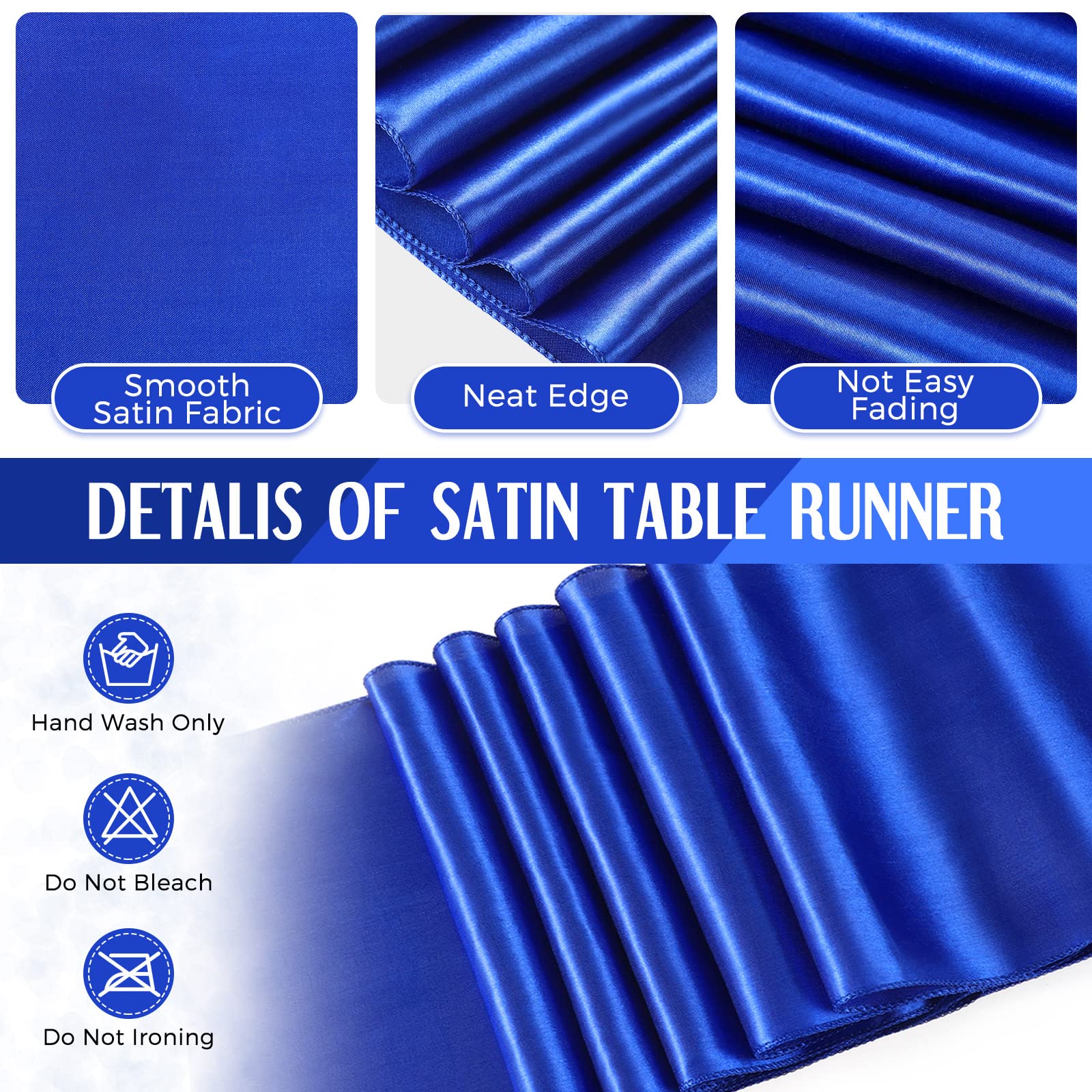 Breling 24 Pack Royal Blue Disposable Plastic Tablecloths And Satin Table Runner Set, 54 X 108 Inch Tablecloth, 12 X 108 Inch Ta