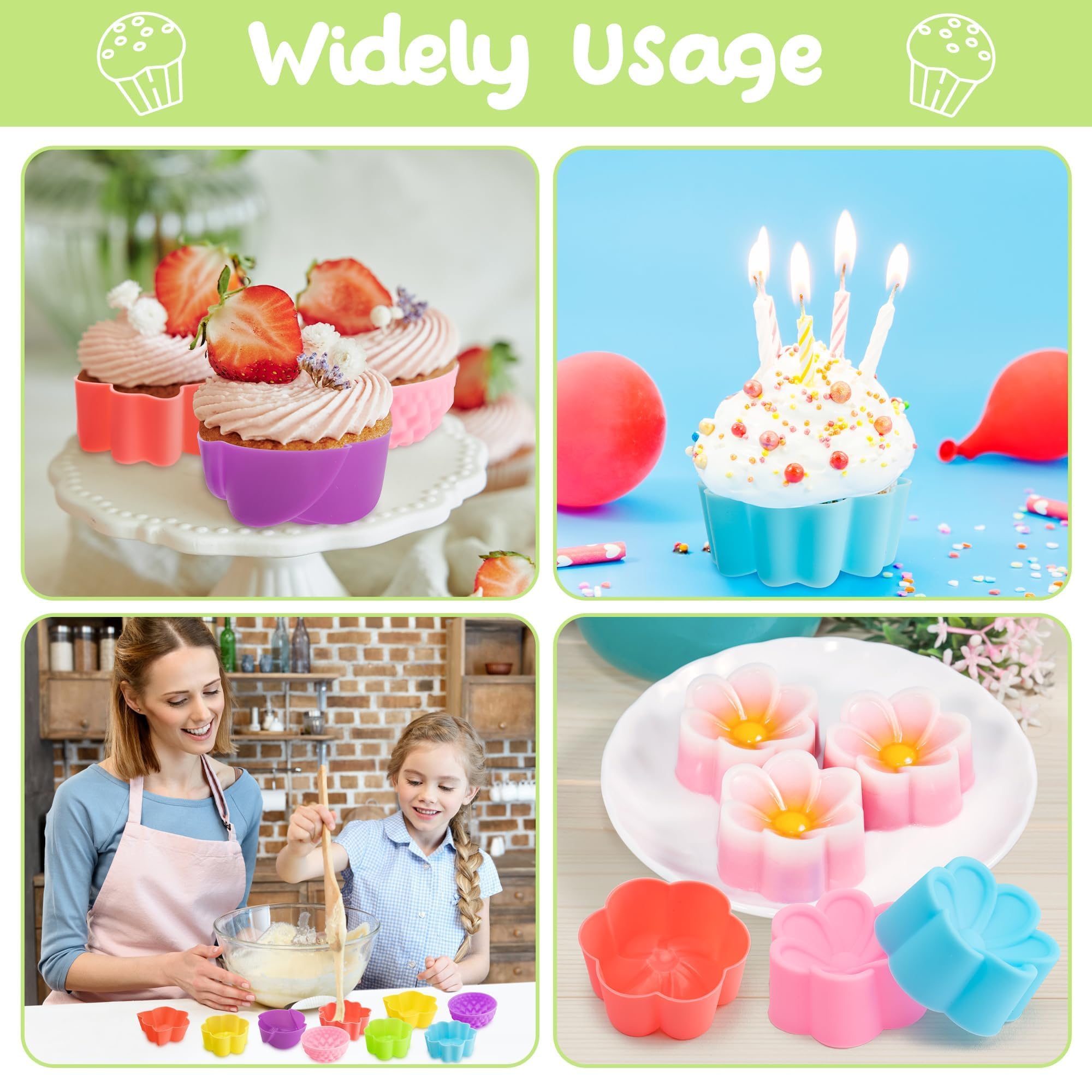 R Horse 42Pcs Silicone Molds Cupcake Multi Flower Shapes Baking Cups Non-Stick Donut Wrapper Mold Muffin Liners Washable For Pan