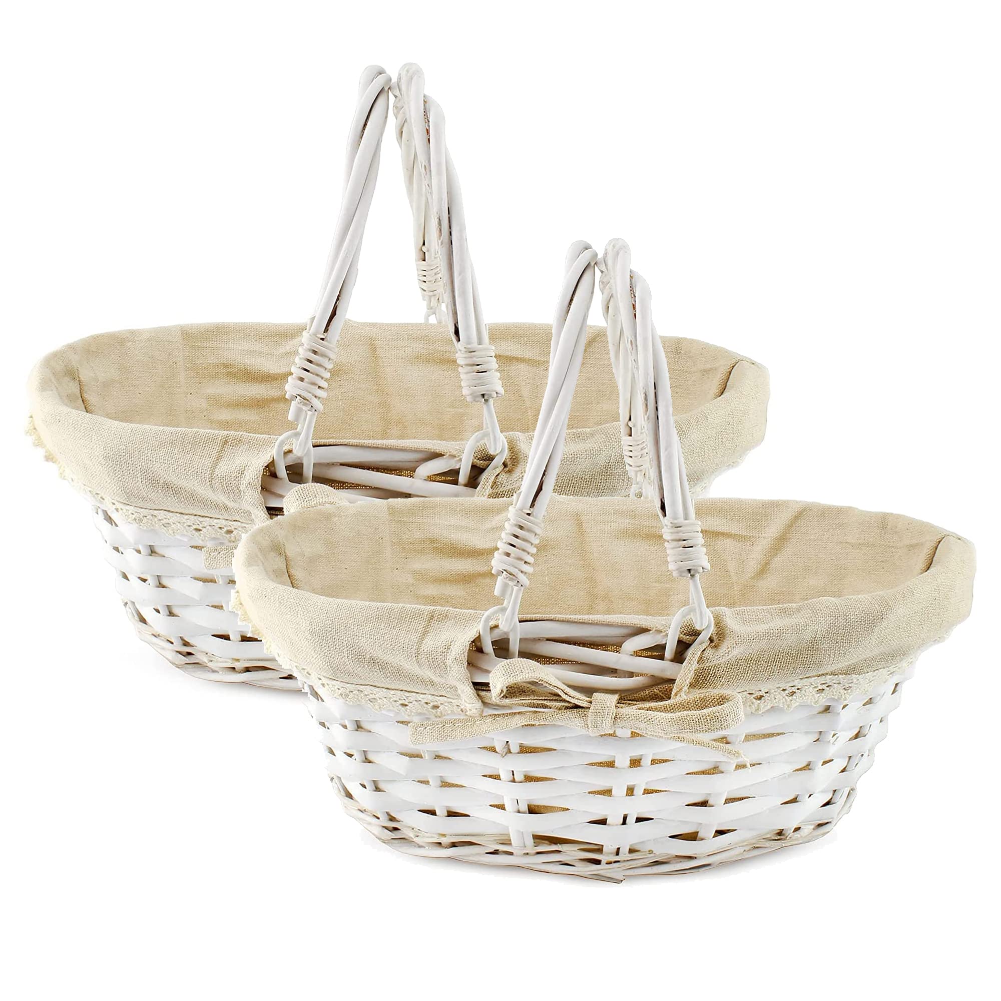 Cornucopia Wicker Baskets With Handles (2-Pack, White-Painted), For Easter, Picnics, Gifts, Home Decor And More, 13 X 10 X 6 Inc