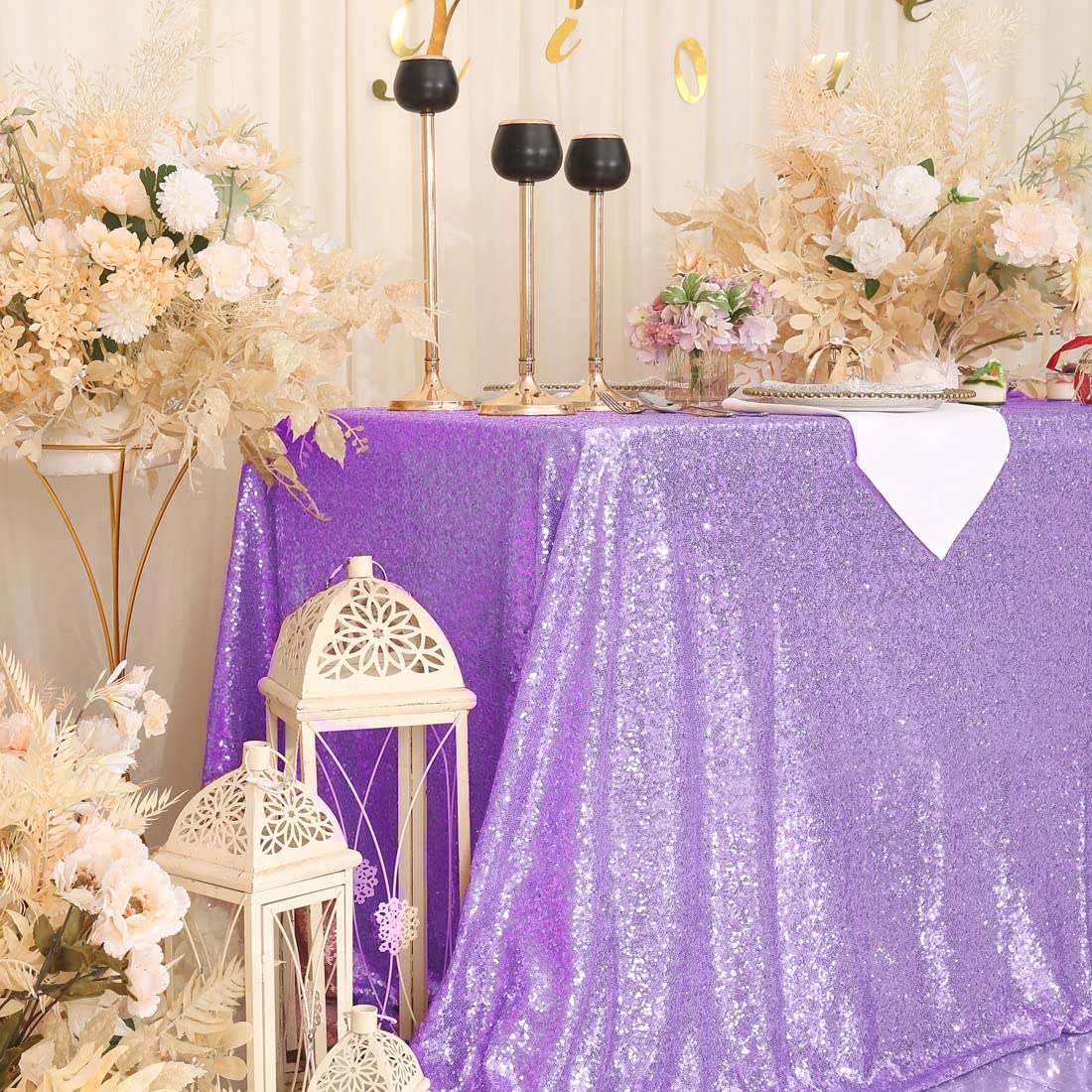 Squarepie Sequin Tablecloth Rectangular 60 X 102 Inch Lavender Reflect Lights Bling Sparkly Table Linen For Wedding Party