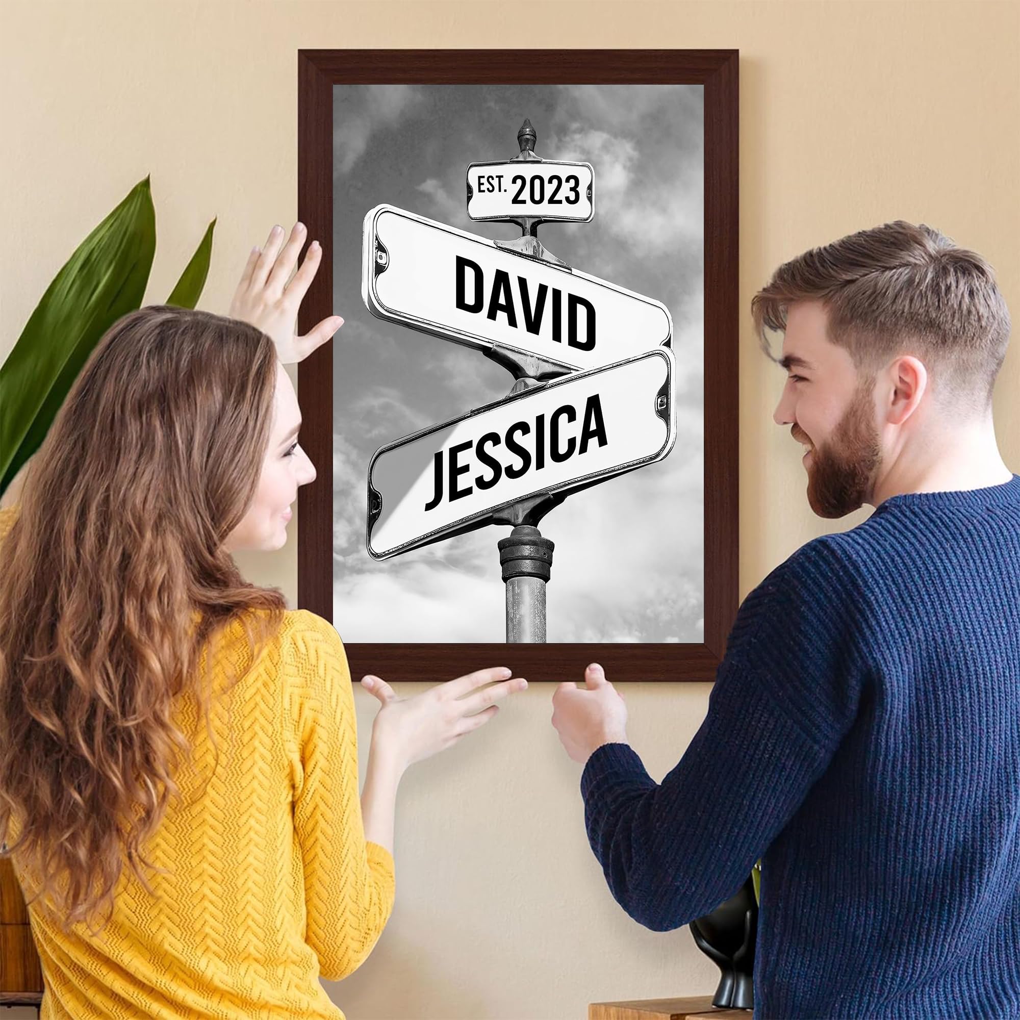 Personalized Canvas Vintage Street Sign For Couples, Crossroads Street Sign Best Gift For ?Ouple, Custom Name And Date Vintage S