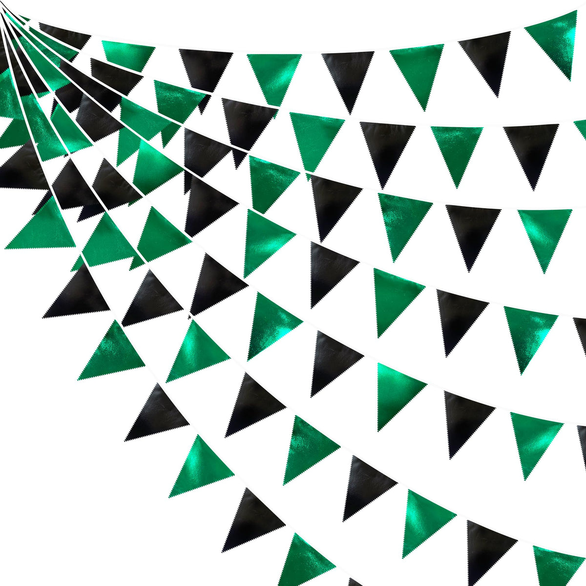 Black Green Party Decorations Metallic Fabric Triangle Pennant Banner Flag Bunting Garland For Video Game Soccer Birthday Gradua