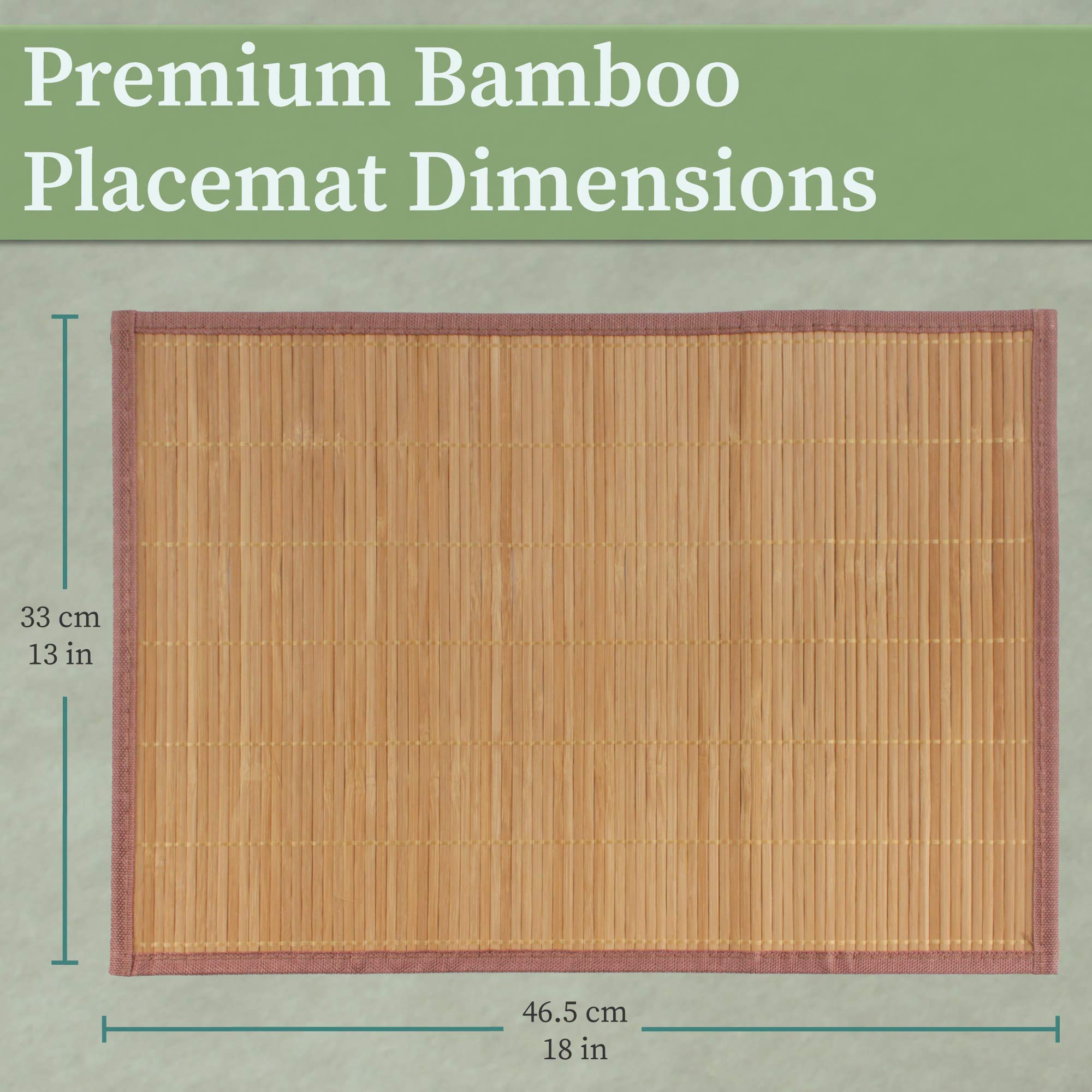 Bamboomn Bamboo Slat Placemat With Brown Fabric Border - Solid Color Print - 18'' X 13'' - Carbonized Brown - 4Pc