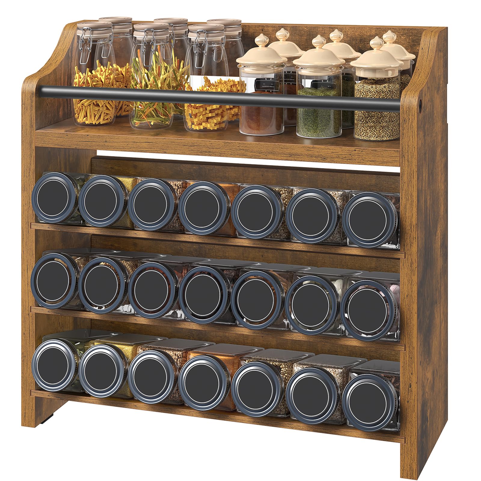 YATINEY Spice Rack, 4 Tier Wall Mount & Countertop Organizer, Industrial Spice Holder, for Kitchen Countertop and Cabinet, Compa