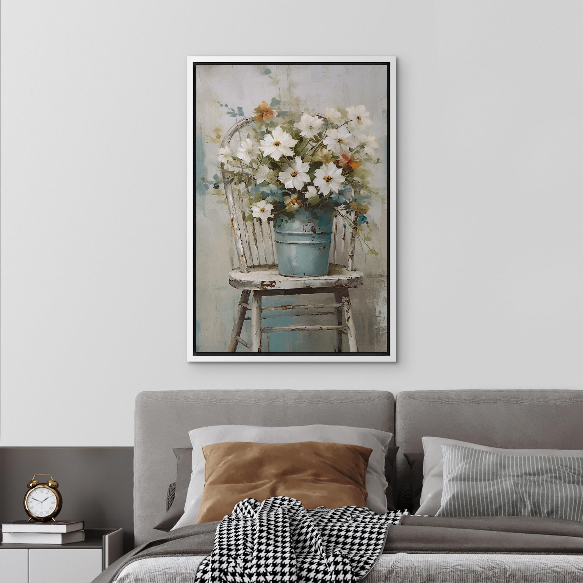 Wall26 Framed Canvas Print Wall Art Fine Art Still Life White Daisy Flowers Nature Wilderness Illustrations Modern Art Botanical