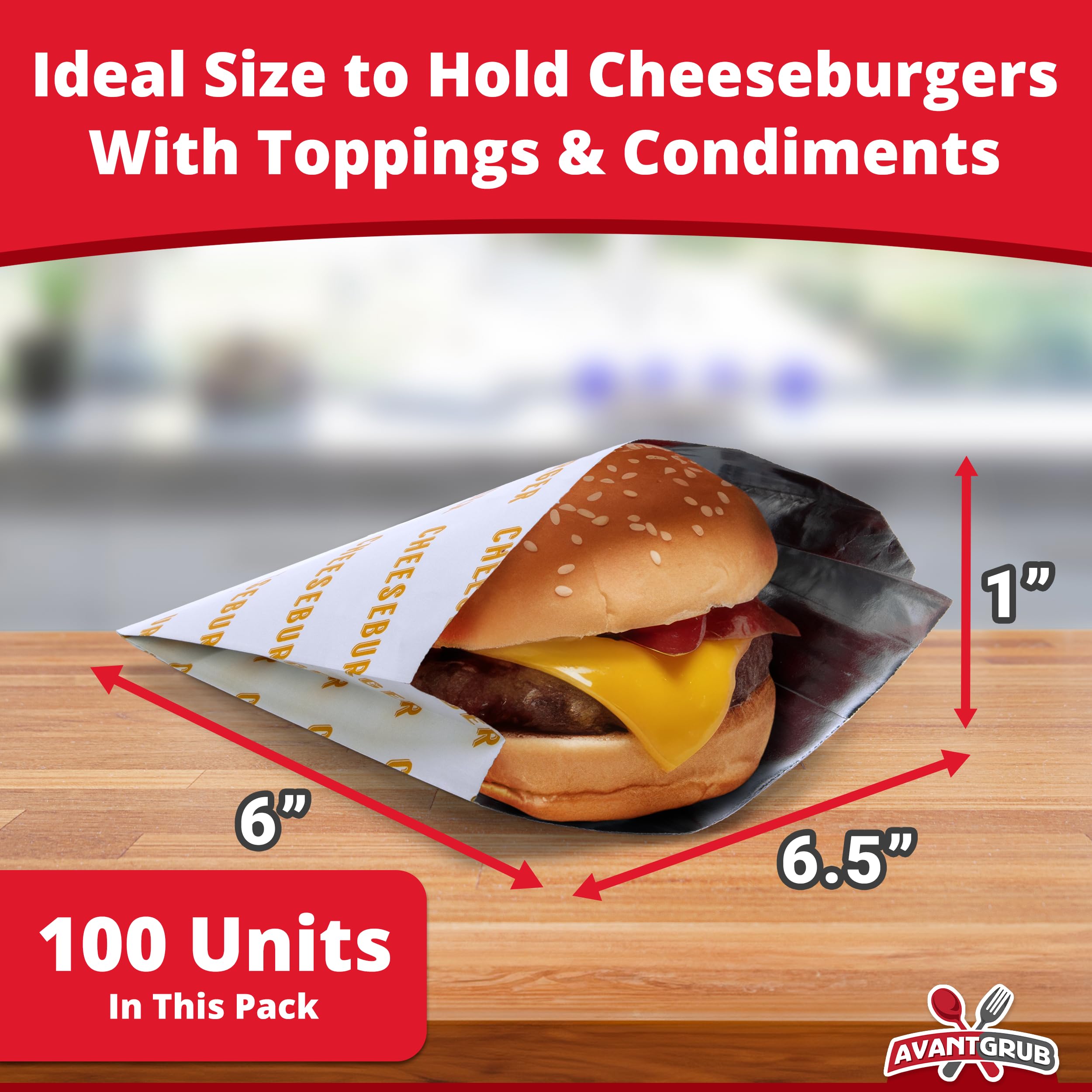 Retro, Restaurant Grade Grease-Proof Burger Wrappers 100 Pk. Heat Proof, Pro Quality Bulk Cheeseburger Bags Are Bpa Free. Large,