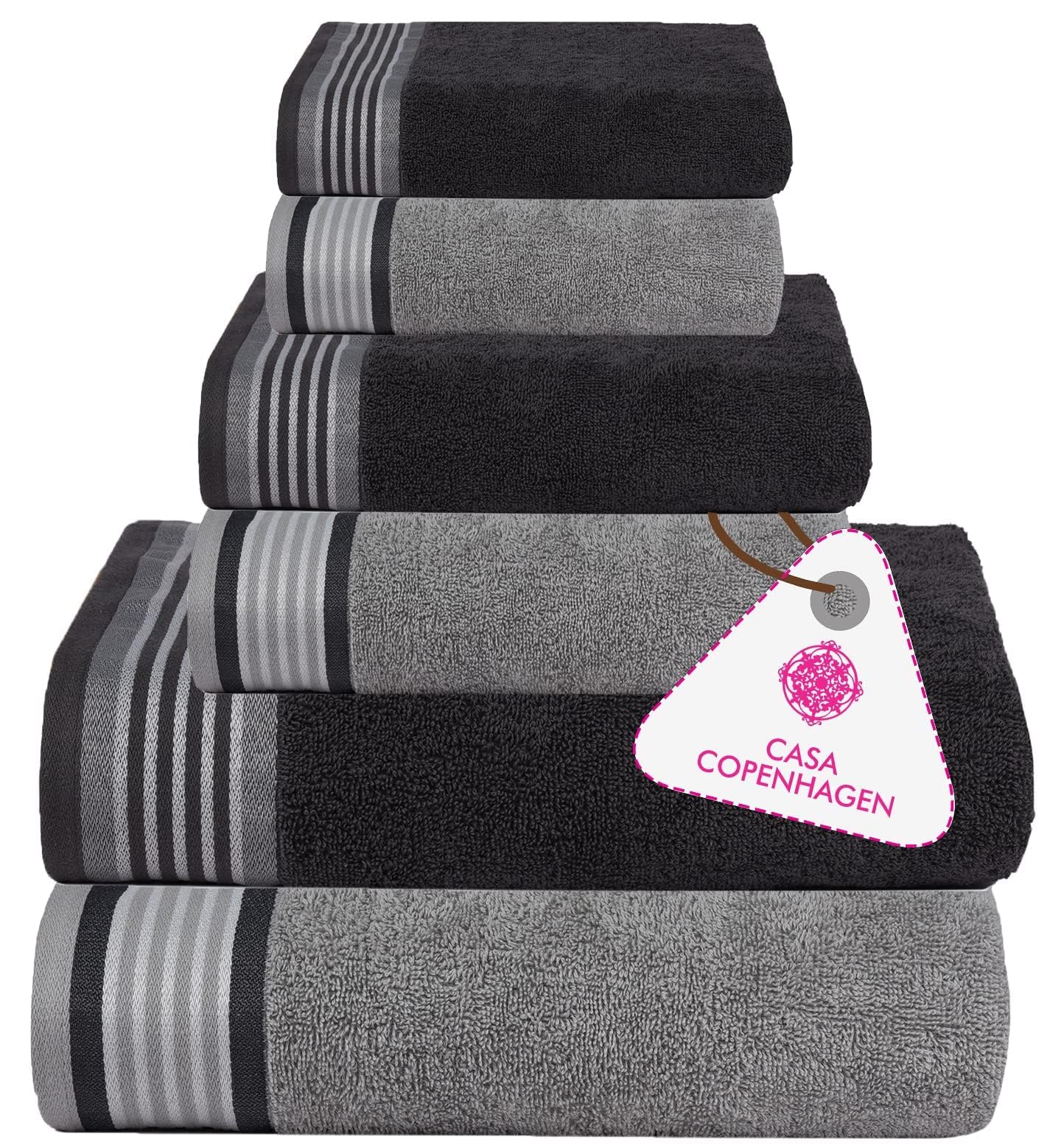 Casa Copenhagen, Germany Design - He & She Super Soft Collection 100% Cotton 6 Piece Towel Set, Includes 2 Bath Towels 2 Hand To