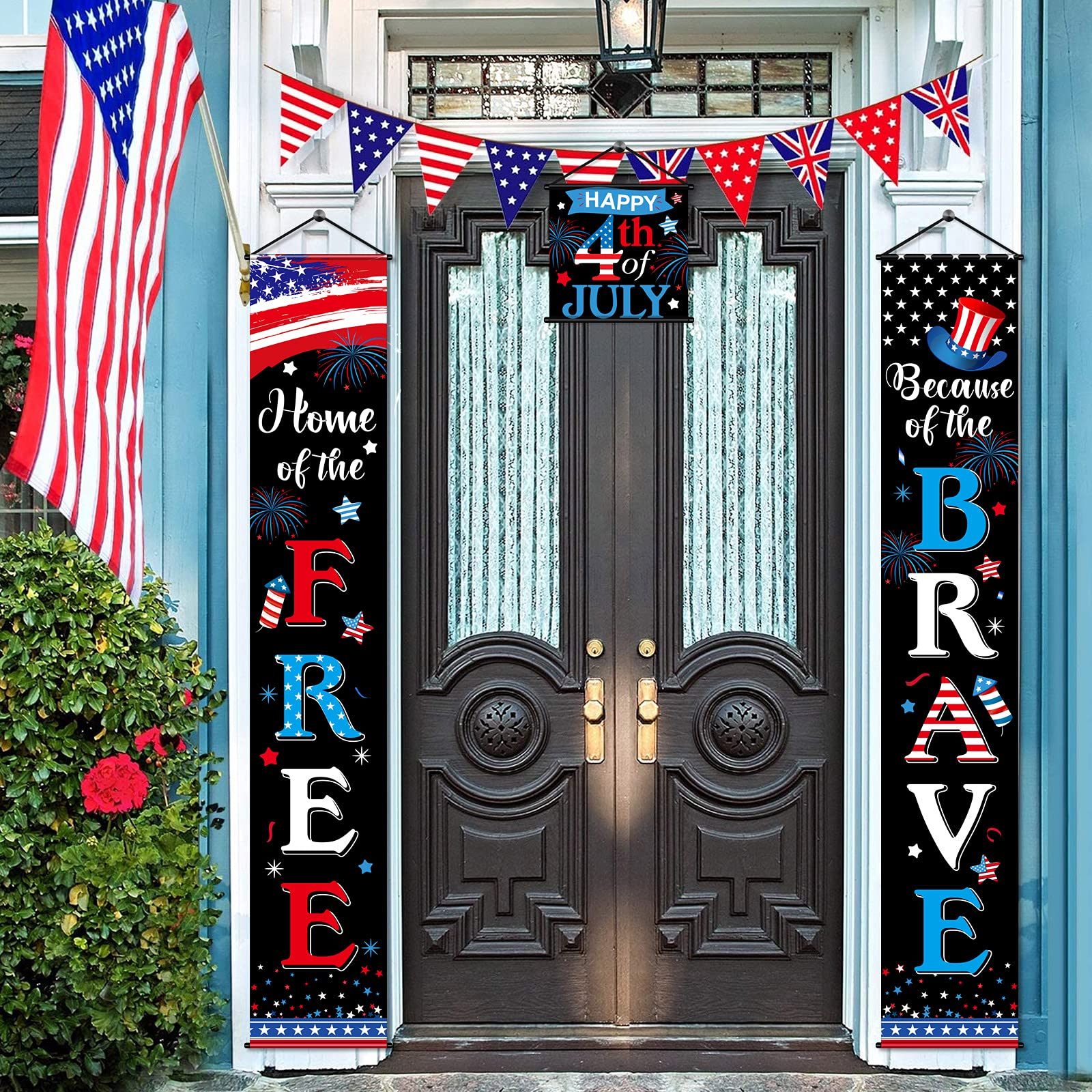 3 Pieces 4Th Of July Decoration Independence Day Patriotic Banner Flag Home Of The Free And Because Of The Brave Veterans Day Ha