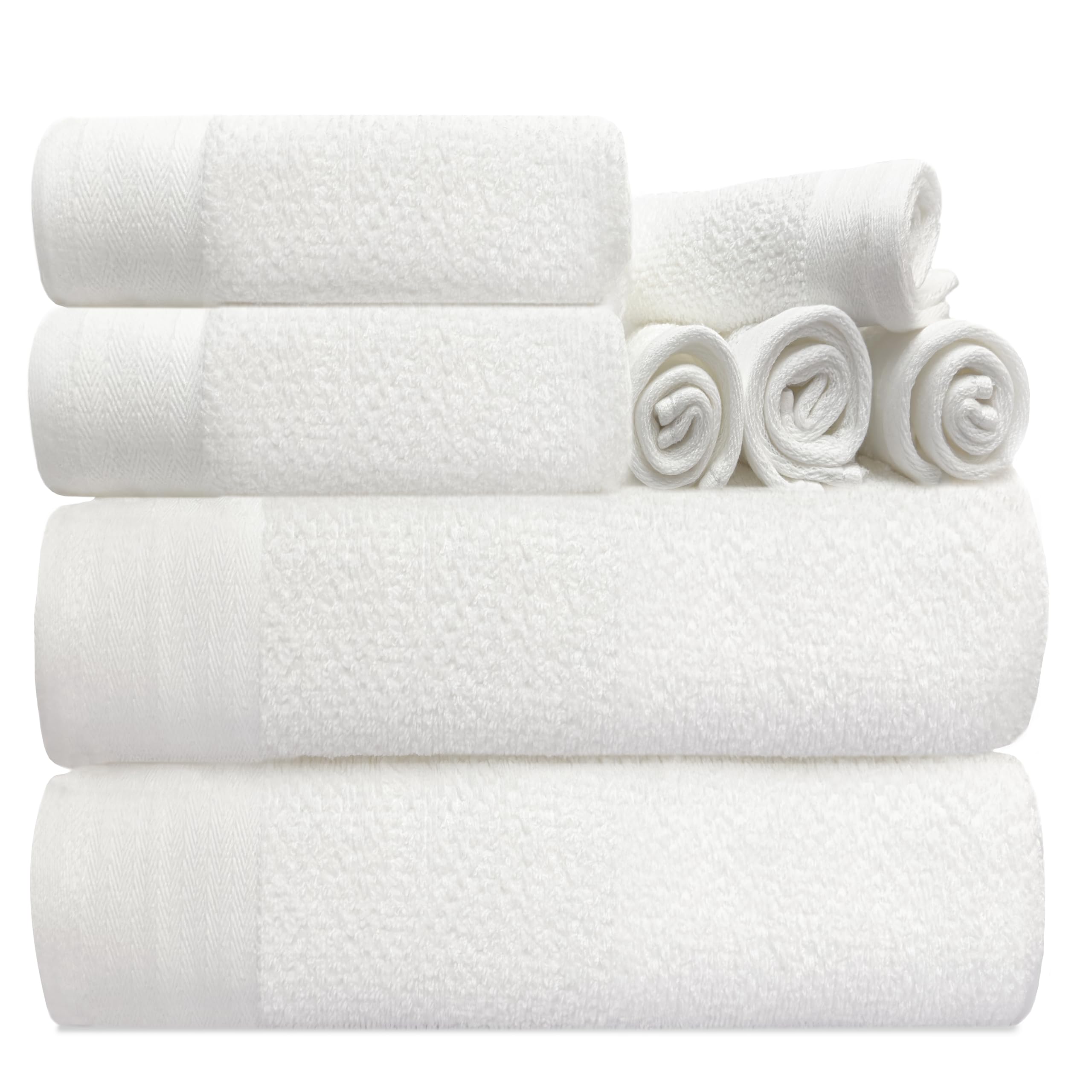 Tens Towels 8 Pack Popcorn Textured Luxury Towels Set, 2 Large Bath Towels, 2 Hand Towels, 4 Washcloths, 100% Cotton, Plush Hote
