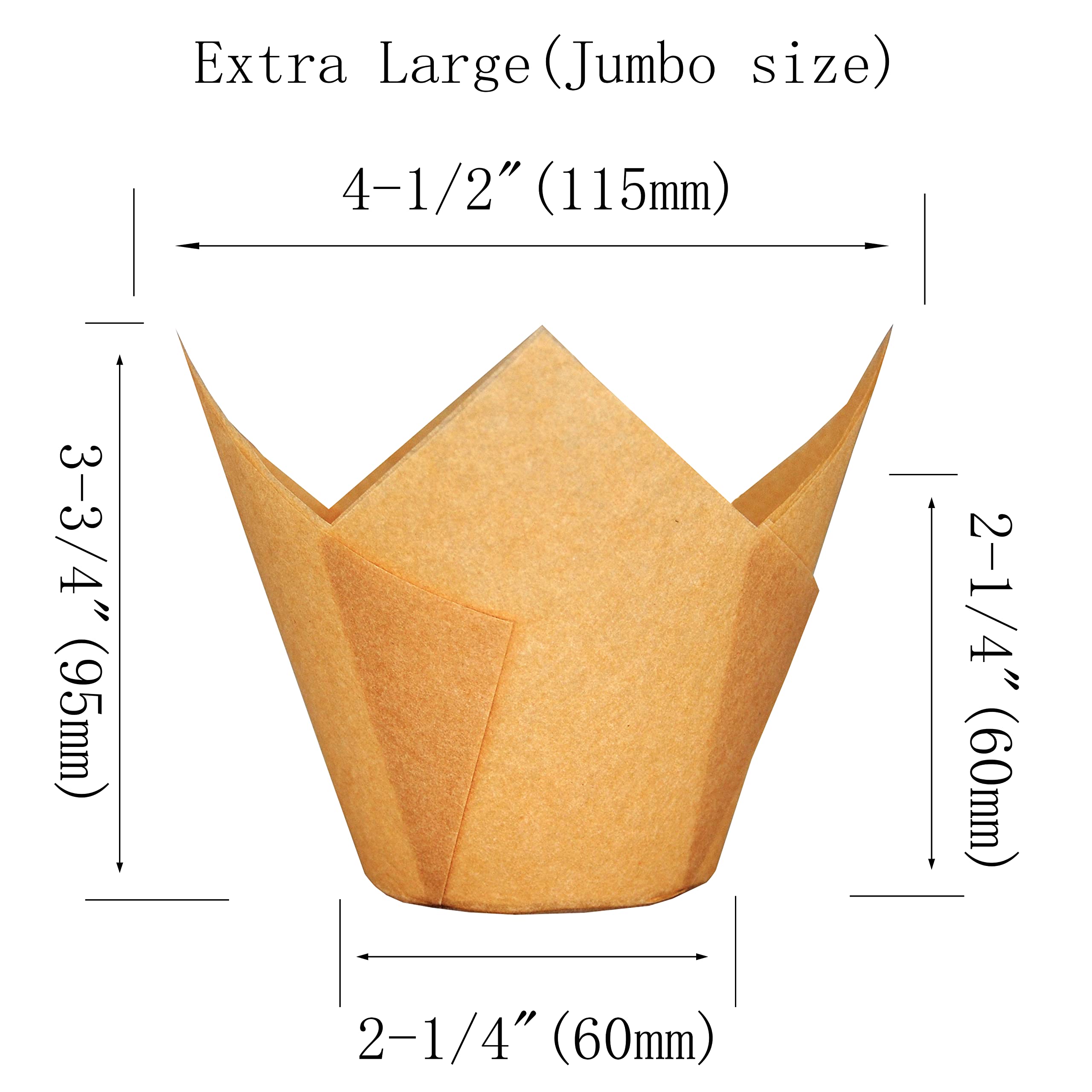 Qlsmypkg Extra Large Jumbo Muffin Greaseproof Paper Baking Cupcake Cups, 2-1/4'' X 3-3/4'' Natural Tulip Baking Cup Case Of 125