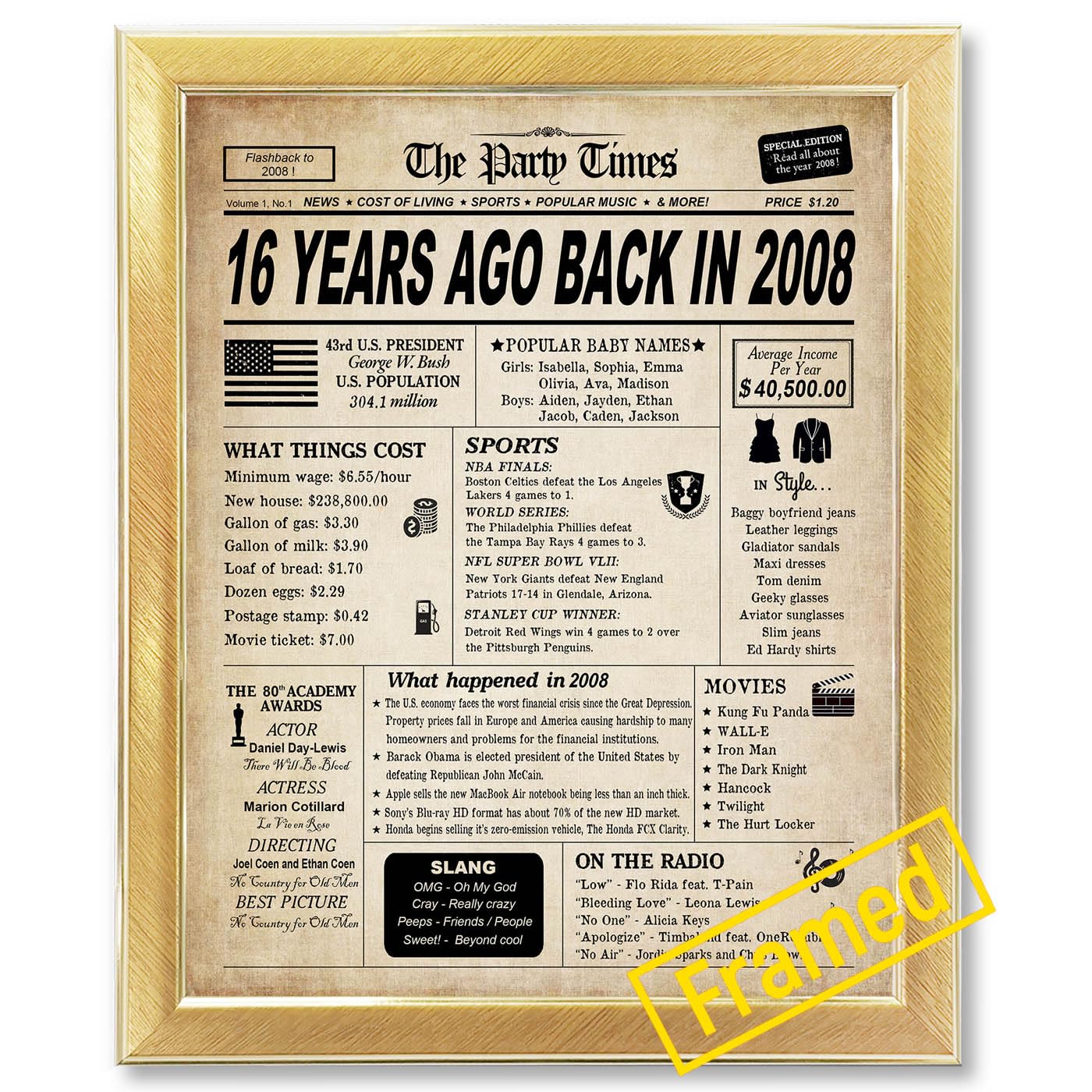 16Th Birthday Decorations Framed For Girls Boys, Classy Vintage Table Decor, Birthday Card Poster For Him Or Her Turning 16 Year