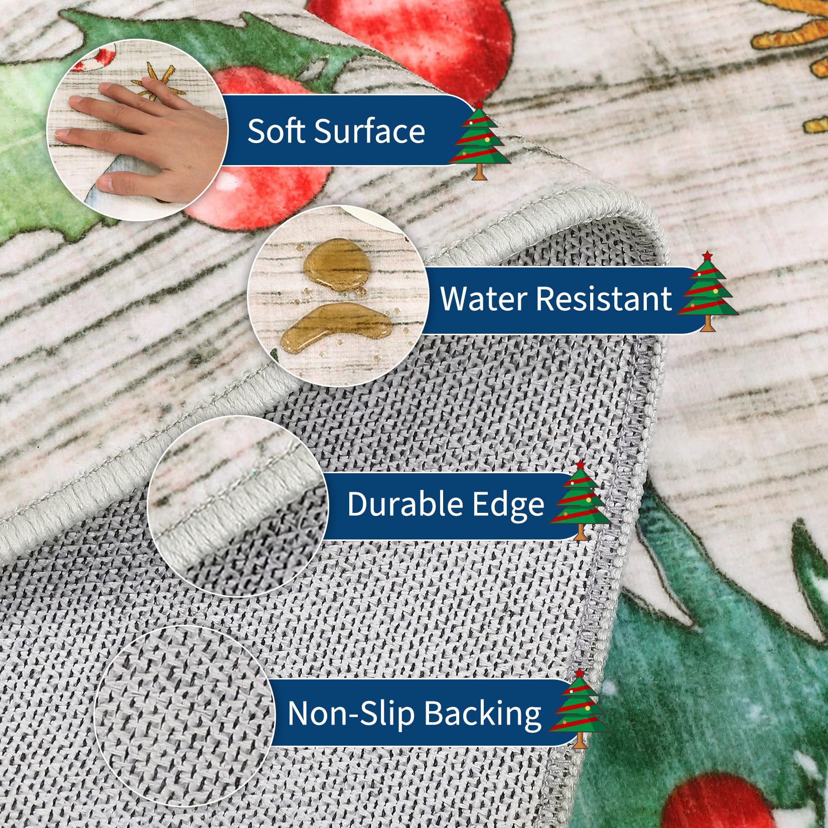 GarveeHome Christmas Runner Rug 2x8 Kitchen Rugs Non Slip Washable Bath Rugs Low Pile Entryway Rug Xmas Tree & Snowman Stain Res