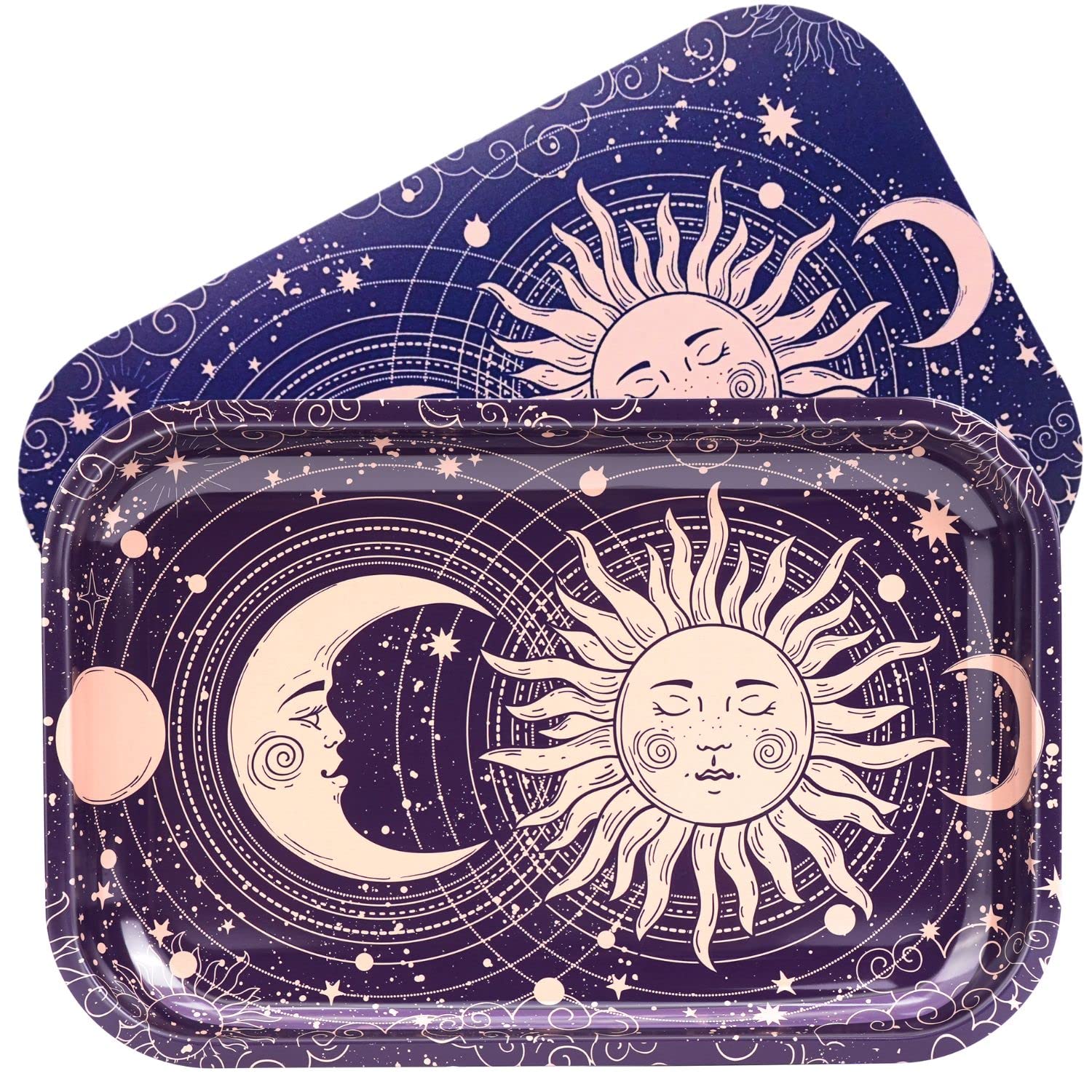 Sun Moon Rolling Tray with Magnetic Lid, 11x7 - Large Storage Decorative Tray - Ideal for Home & Travel, Celestial Aesthetic