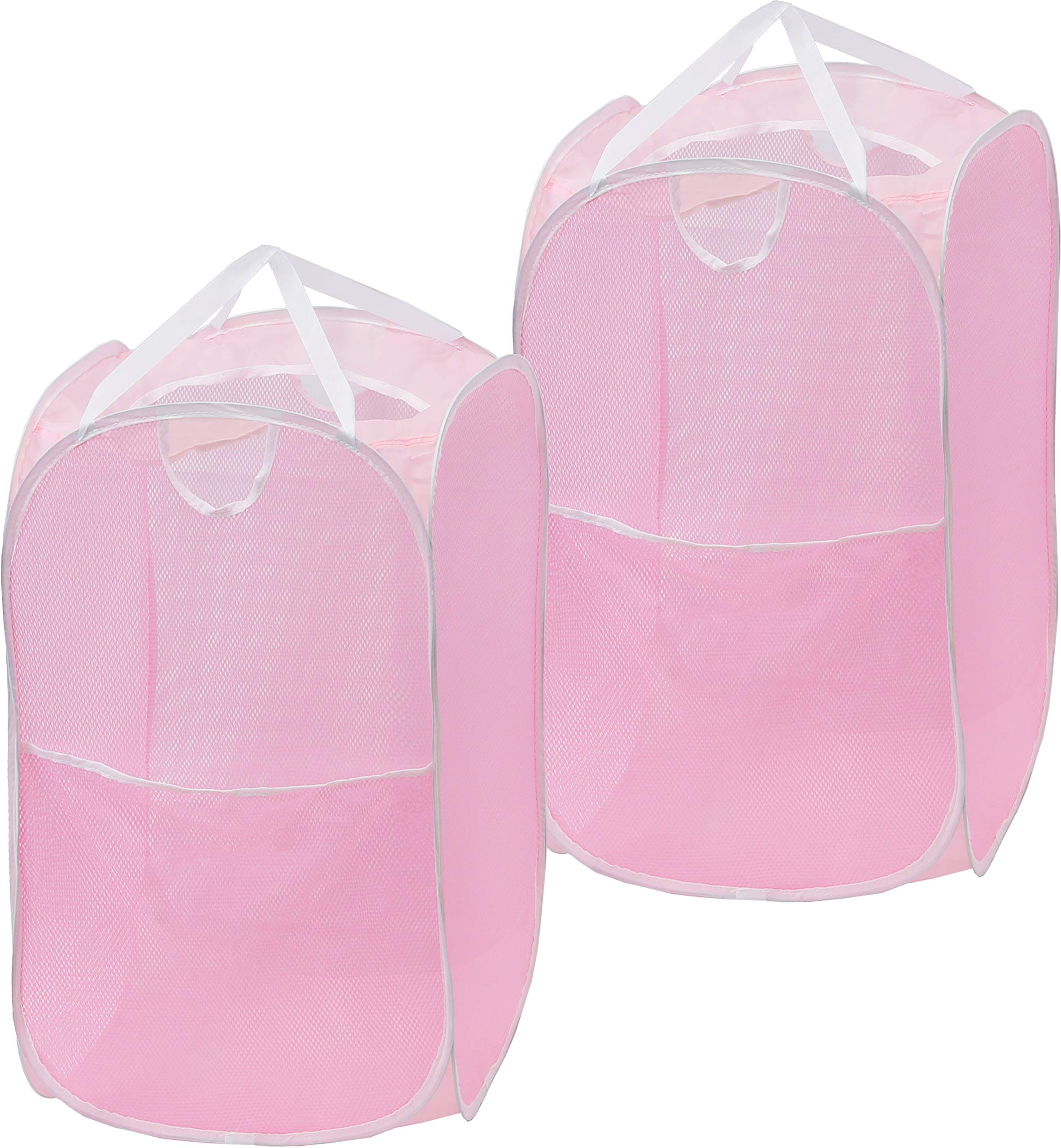 2 Pack - SimpleHouseware Mesh Pop-Up Laundry Hamper Basket with Side Pocket  Pink