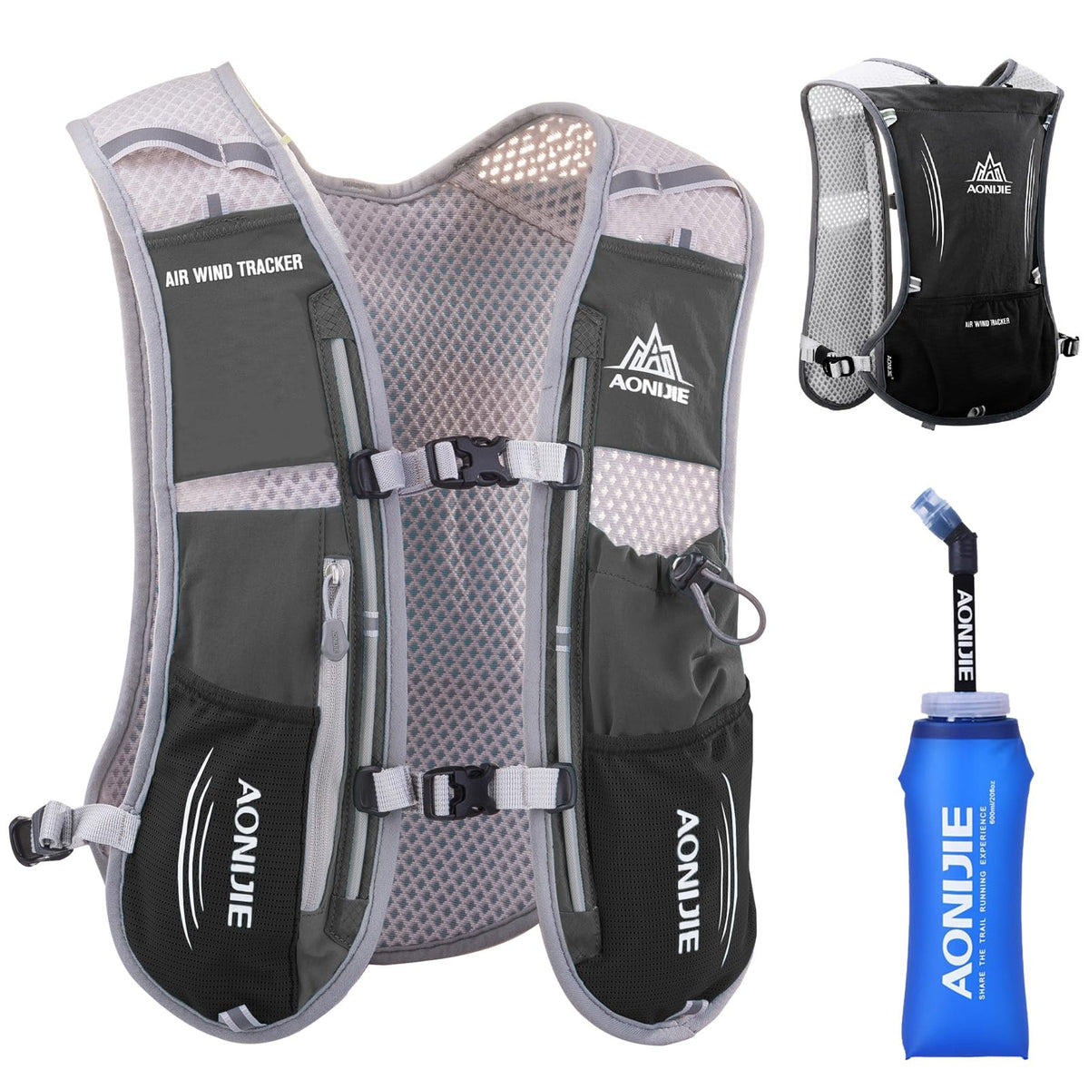 Azarxis Hydration Running Vest Backpack Pack 5L For Women And Men Jogging Trail Race Marathon Cycling Hiking (Black With 600Ml S