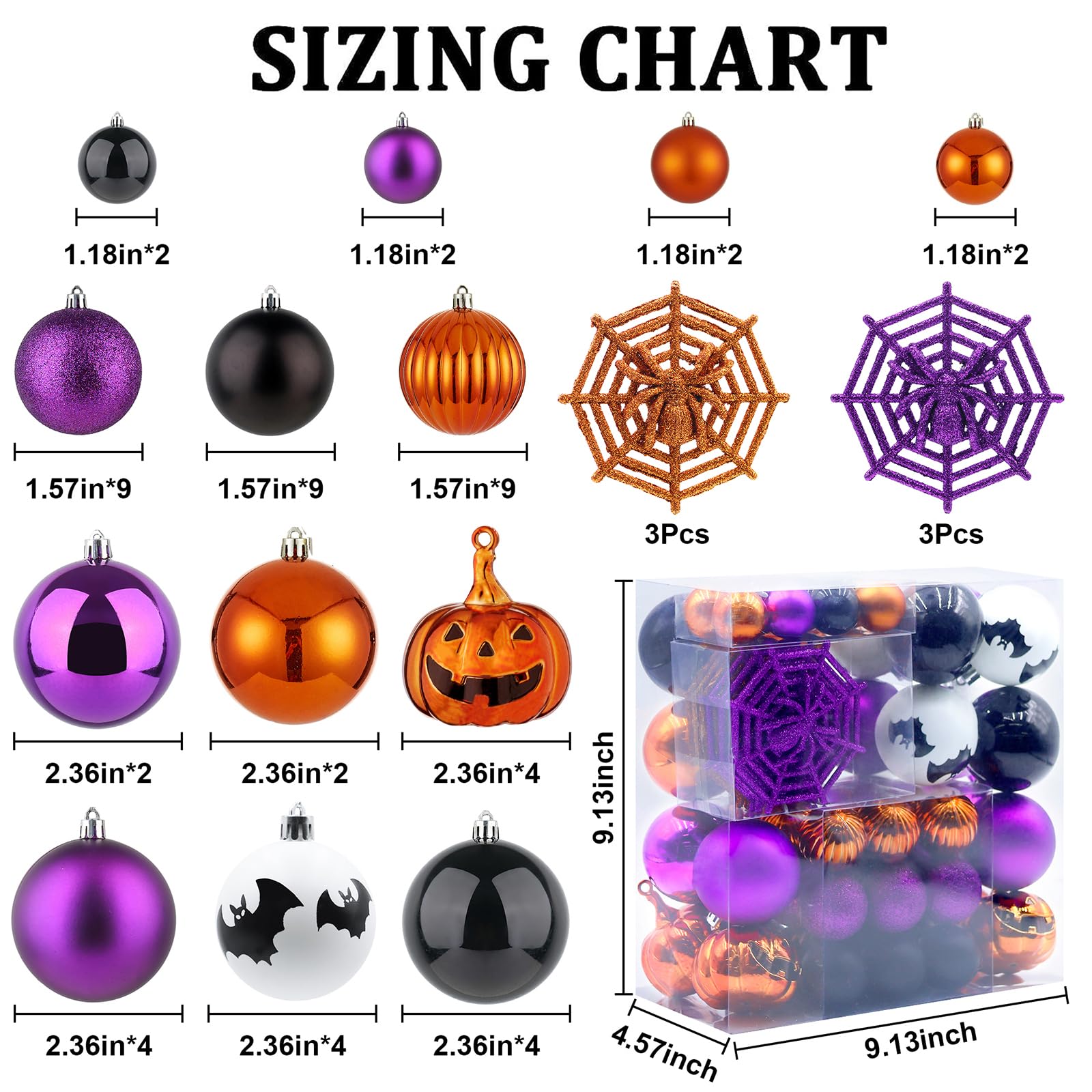 Halloween Ornaments Tree Decorations, 61 Pack Shatterproof Halloween Hanging Ball Ornaments Set with Loop for Party Holiday Indo