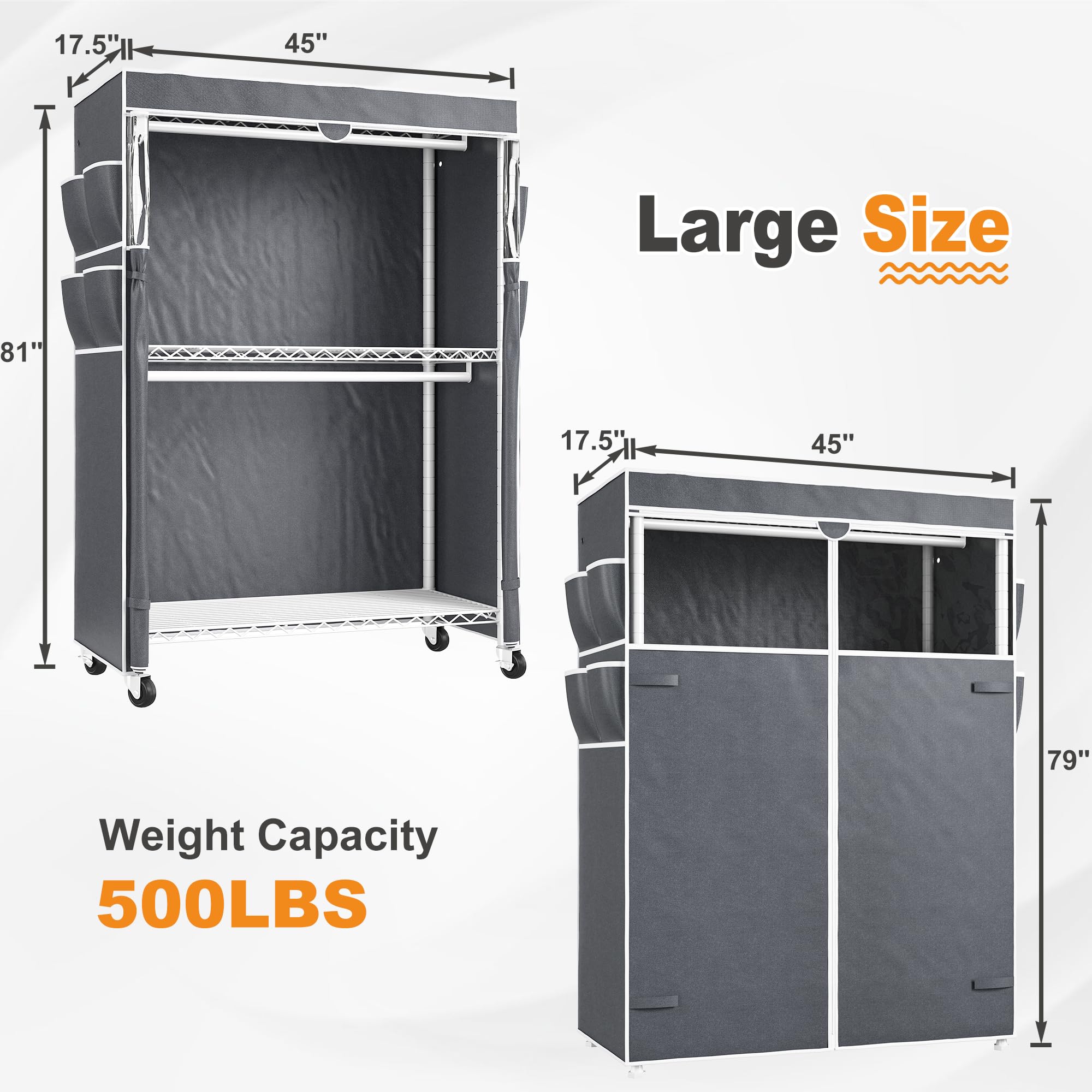 Raybee Heavy Duty Clothes Rack With Cover Clothing Racks For Hanging Clothes With Wheels And Adjustable Feet Portable And Load 5