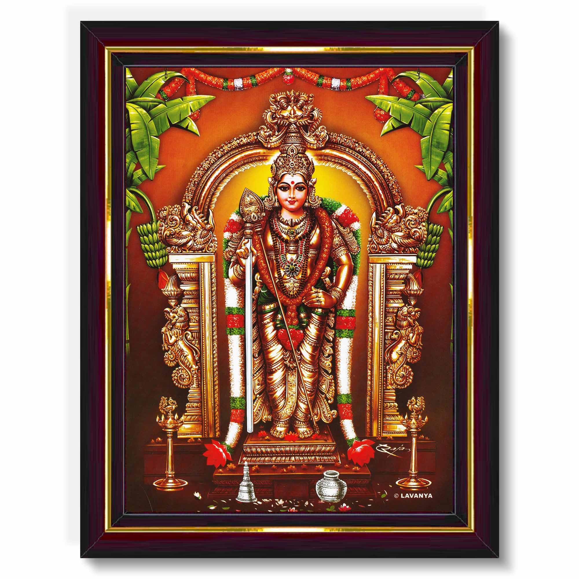 Pavan Photo Laminations Tiruchendur Murugan Lord Subramanya Swamy Wall Painting Framed Home Decor (Wood,Matte,Brown,Big Size,10 