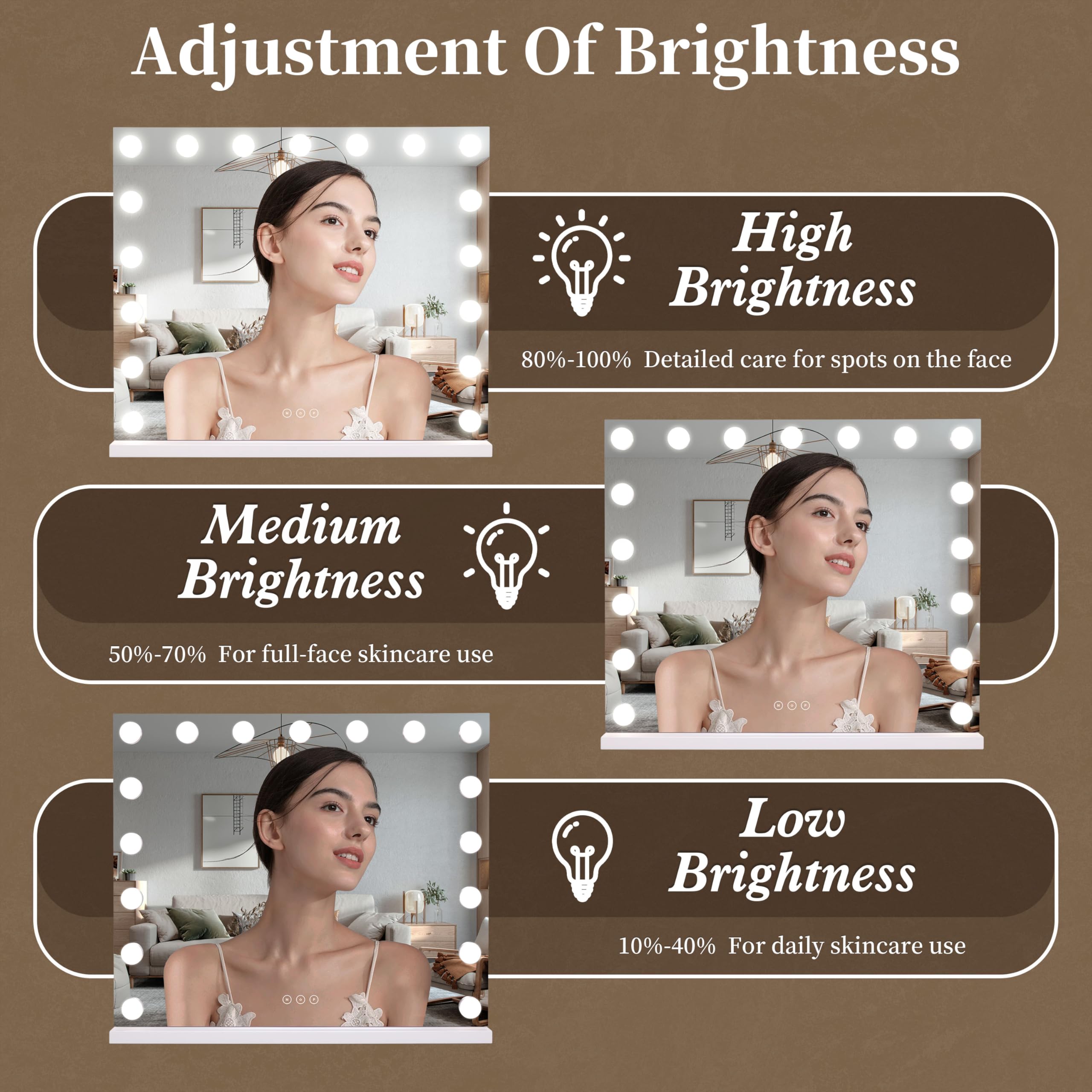 Nusvan Vanity Mirror With Lights,Makeup Mirror With Lights With 17 Dimmable Led Bulbs, 3 Color Lighting Modes Detachable 10X Mag