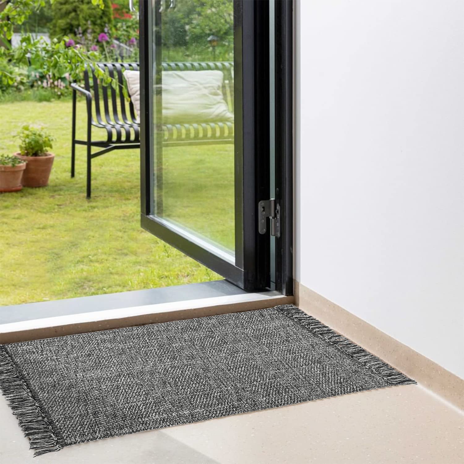 Collive Kitchen Runner Rug, 2 X 43 Hand-Woven Reversible Washable Rug, Grey Cotton Modern Farmhouse Bathroom Rug Hallway Carpet