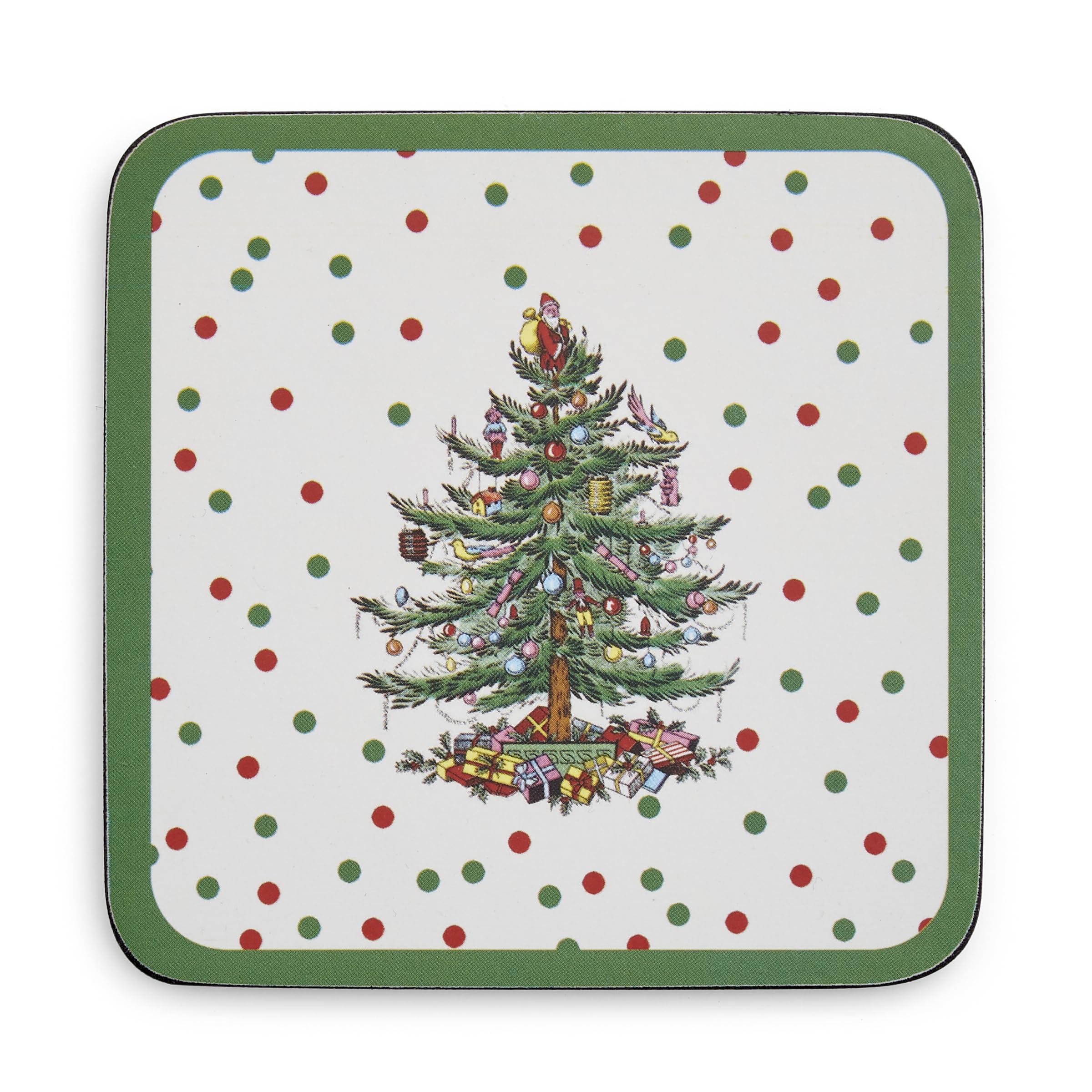 Pimpernel Christmas Tree Polka Dot Coasters | Set Of 6 | Cork Backed Board | Heat And Stain Resistant | Drinks Coaster For Table