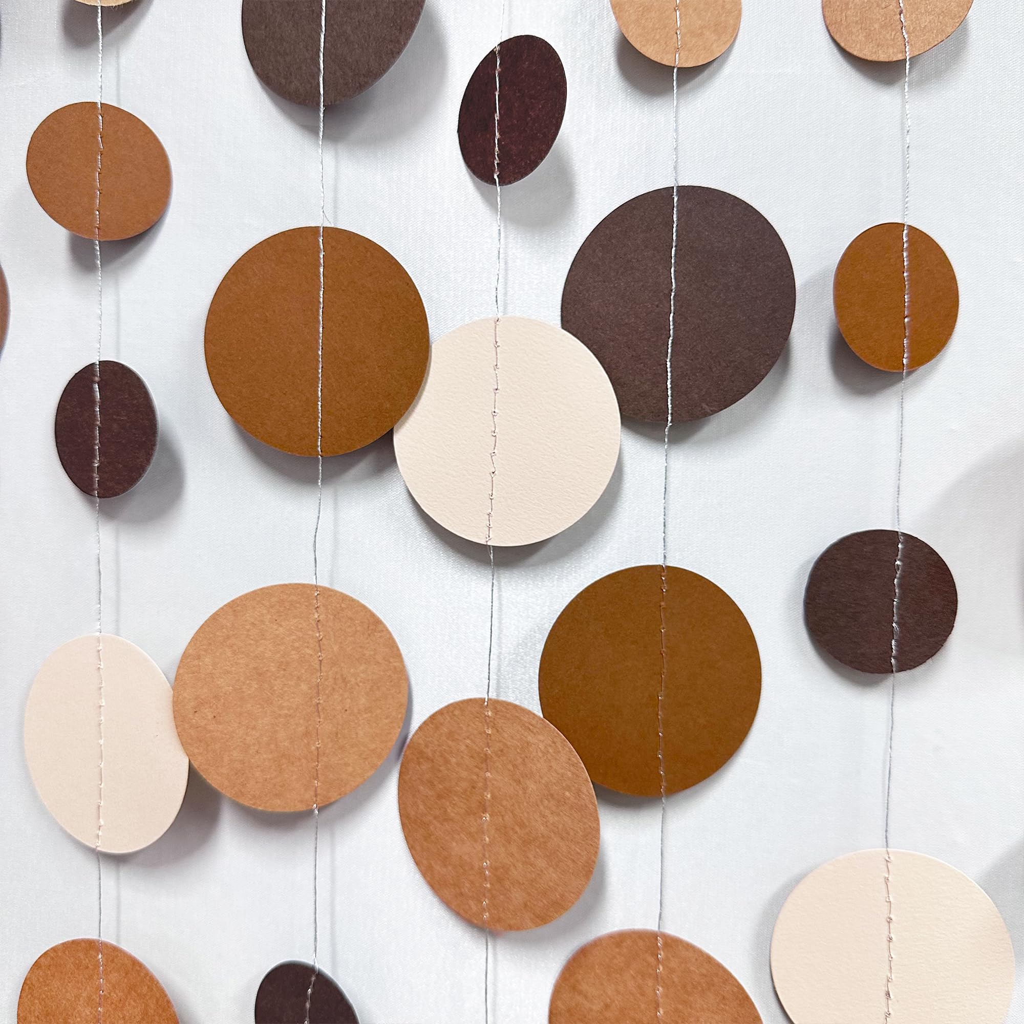 Ombre Brown Party Decorations Polka Dots Garlands Cream Tan Brown Boho Hanging Paper Circle Dots Streamer For Neutral Rustic Cow