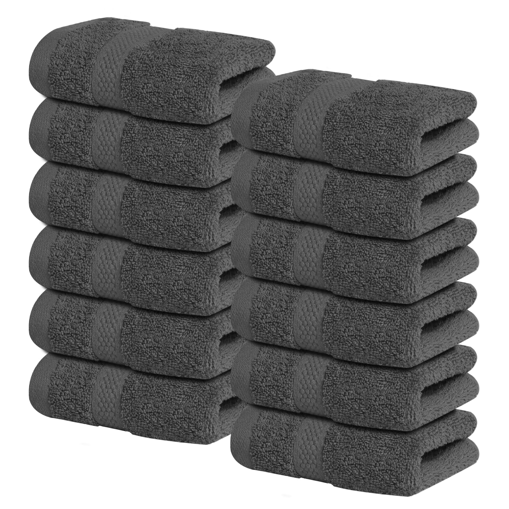Infinitee Xclusives 12 Pack Premium Dark Grey Wash Cloths and Face Towels  13x13 100% Cotton  Soft and Absorbent Washcloths Set - Perfect for Bathroom  Gym  and Spa