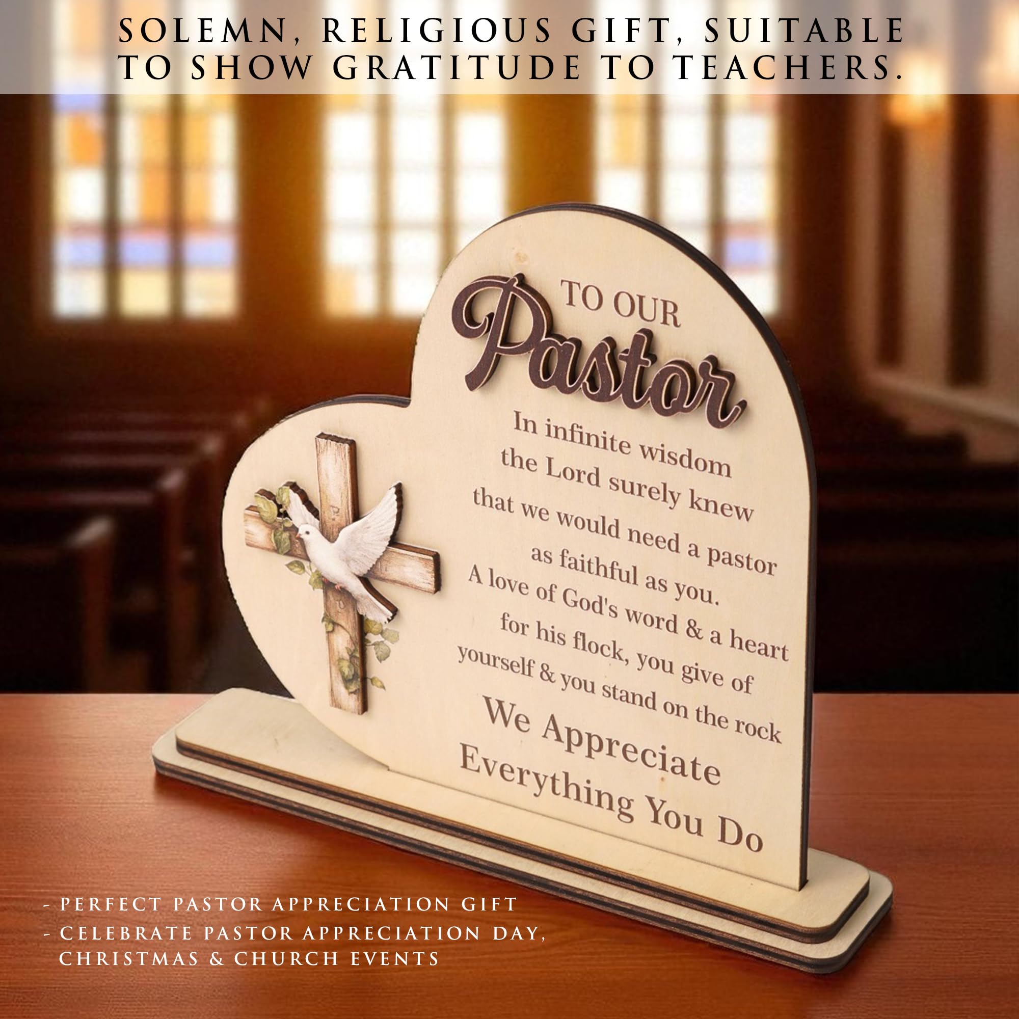 To Our Pastor 2 Layerd Wooden Plaque - Pastor Appreciation Gifts for Men, Christian Gifts for Men, Catholic Spiritual Gifts, Enc