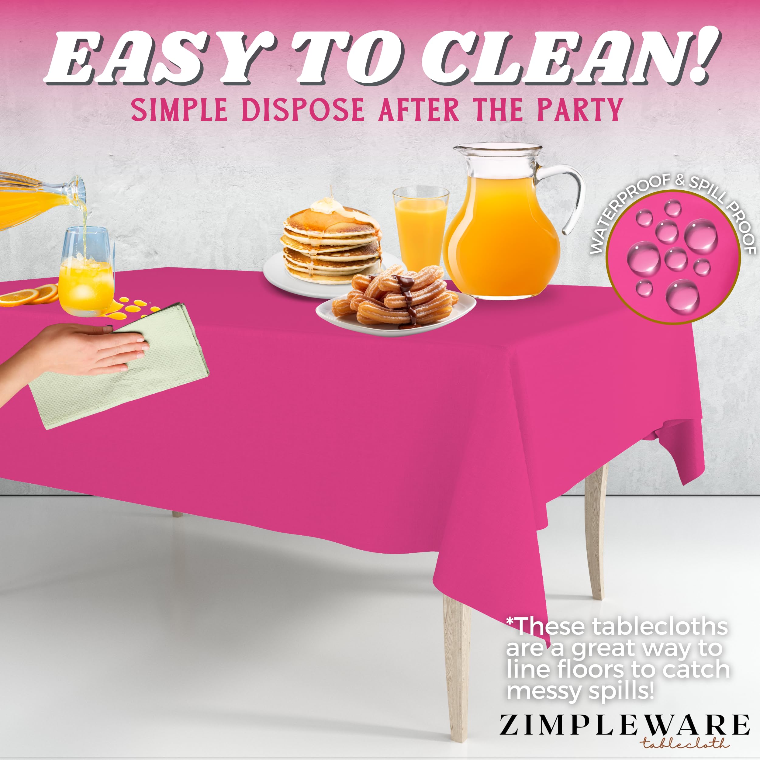Zimpleware Premium Hot Pink Plastic Table Cloth Disposable (12 Pk) Plastic Tablecloths For Rectangle Tables (54In X 108In) Party