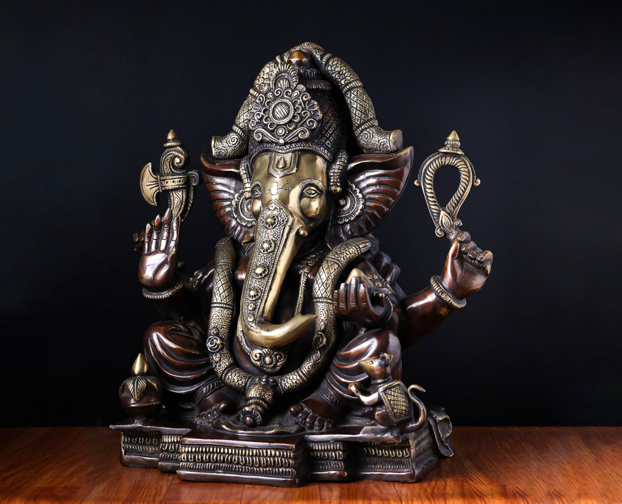 Brass Ganesha Statue With Mosaic, 46 Cm Brass Ganesh Statue, Ganpati Idol, Good Luck Gift For New Beginnings, House Warming Gift