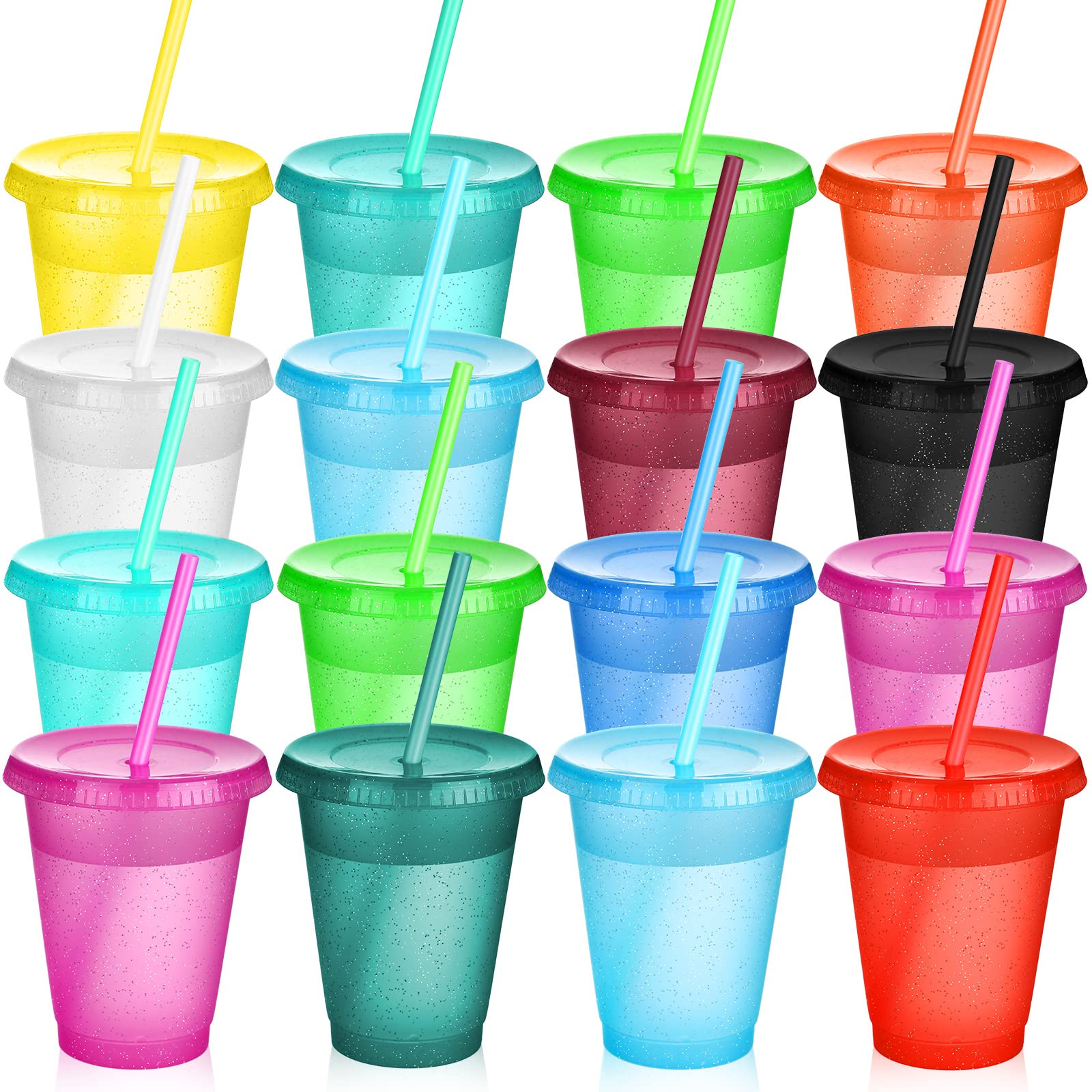 Sieral 15 Pack Cups with Lids and Straws Kids Tumbler with Straw Reusable Water Bottle Iced Coffee Travel Mug Adults Plastic Cup
