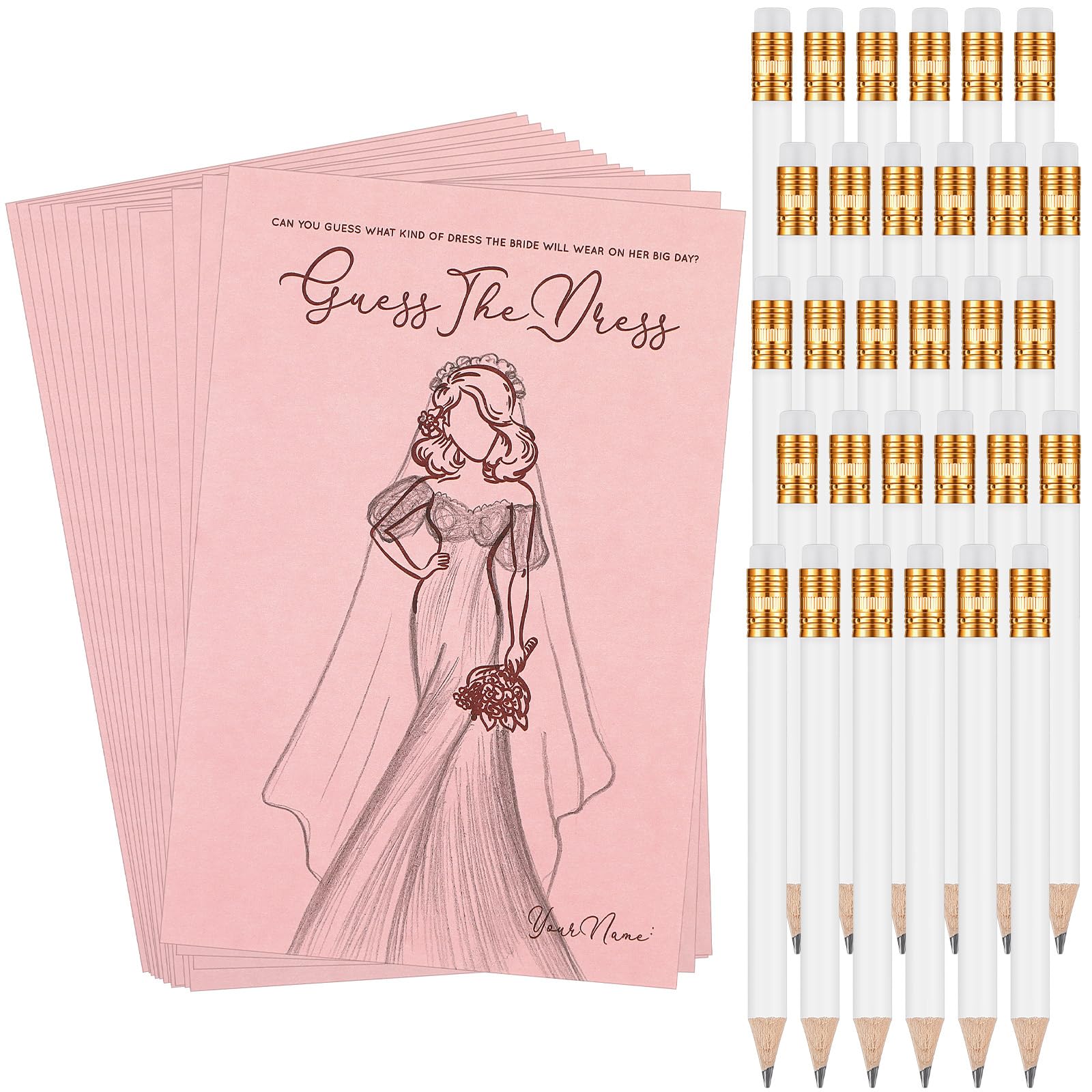 Fulmoon 30 Sets Guess The Dress Bridal Shower Games for Guests Include Wedding Shower Games Cards and Water Soluble Pencils Fun 
