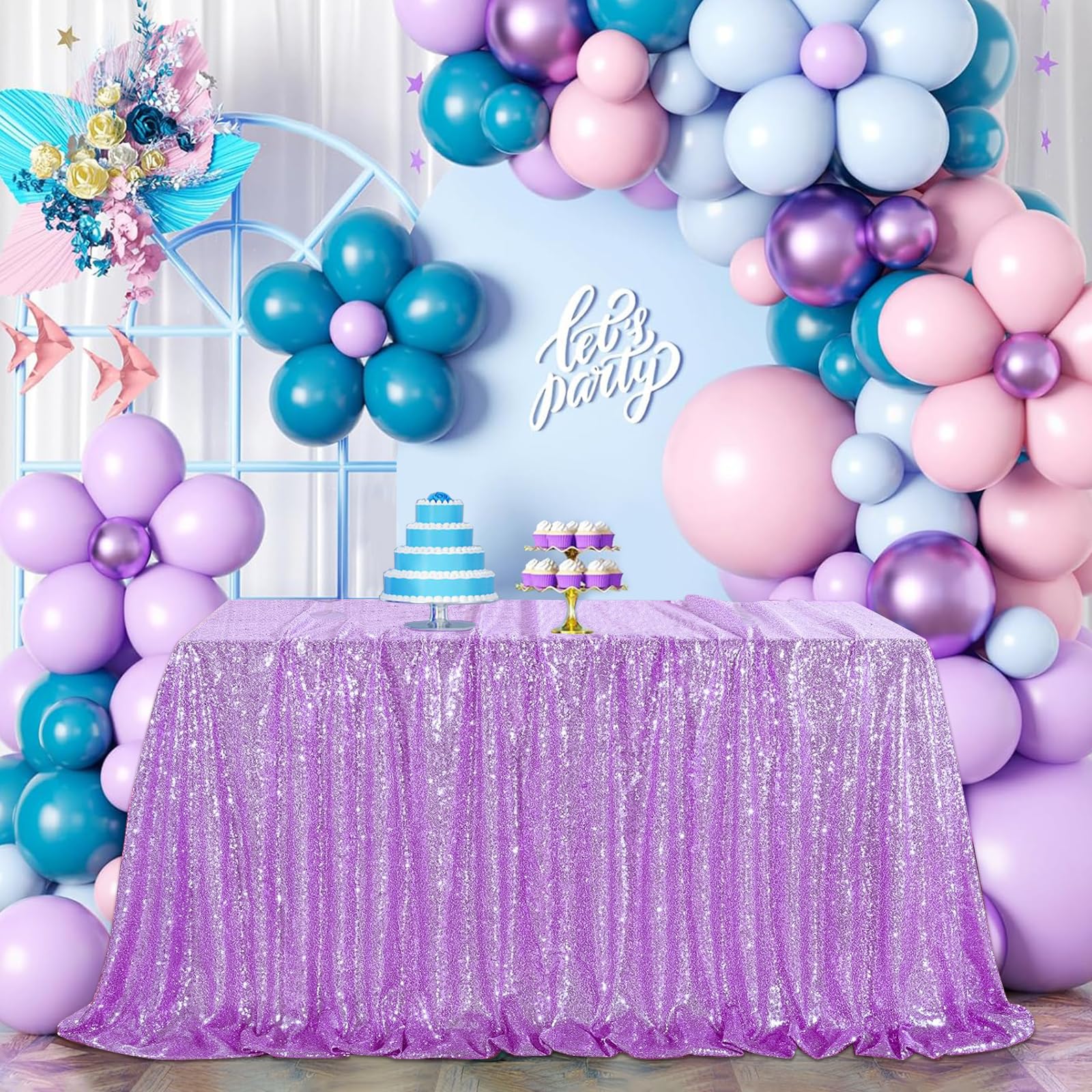 Partydelight Sequin Tablecloth, Wedding, Sweetheart, Christmas Tree, Rectangular, 60''X102'', Lavender