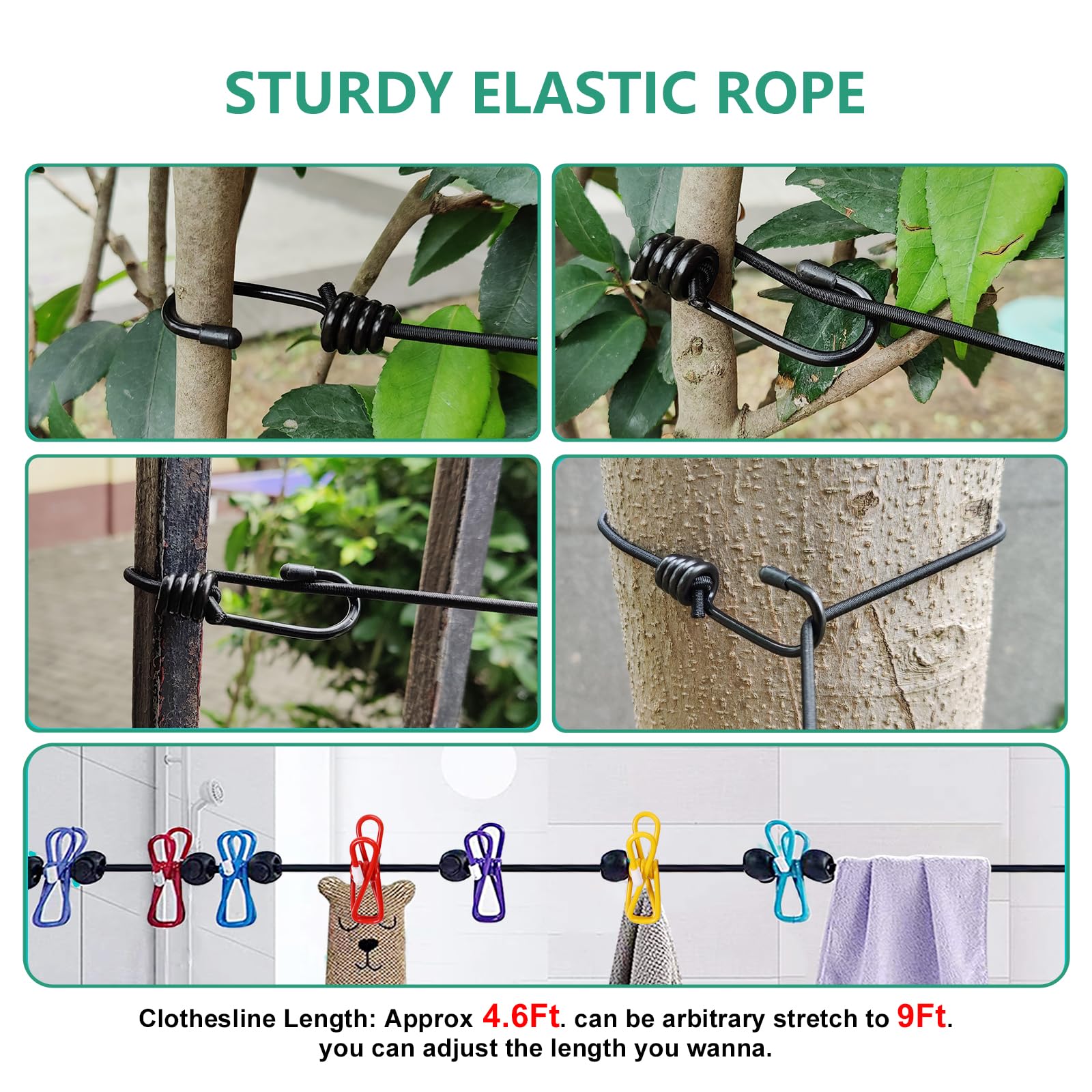 Retractable Travel Clothesline  Portable Clothesline (Including 2 Compressible Towels) 12 clothespins  Suitable for Indoor and Outdoor  Balcony  Outdoor Camping use Multicolor