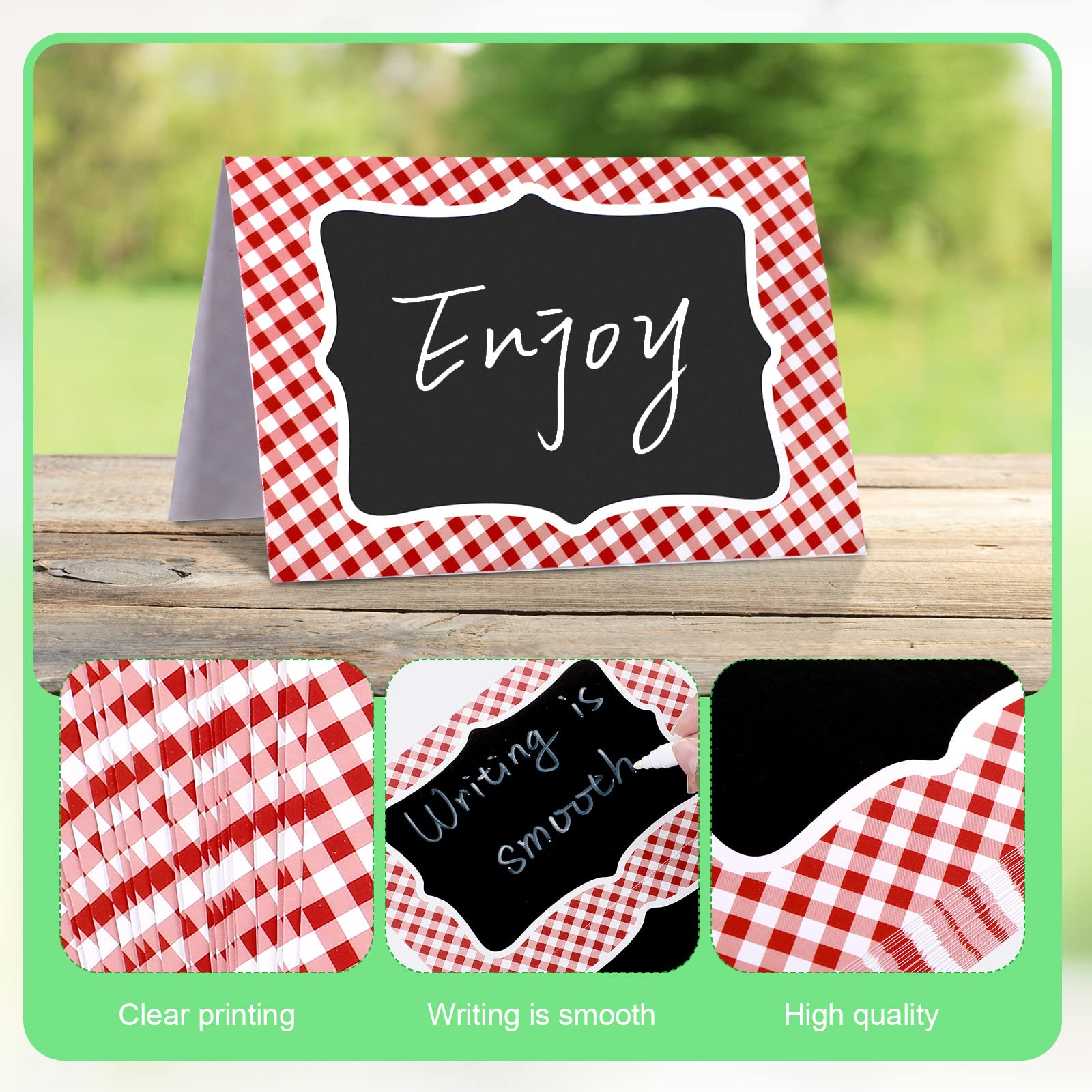 TaoBary 24 Pcs Red Gingham Picnic Christmas Party Decoration Supplies 4x6 Inch Buffalo Plaid Italian Themed Party Chalkboard Ten