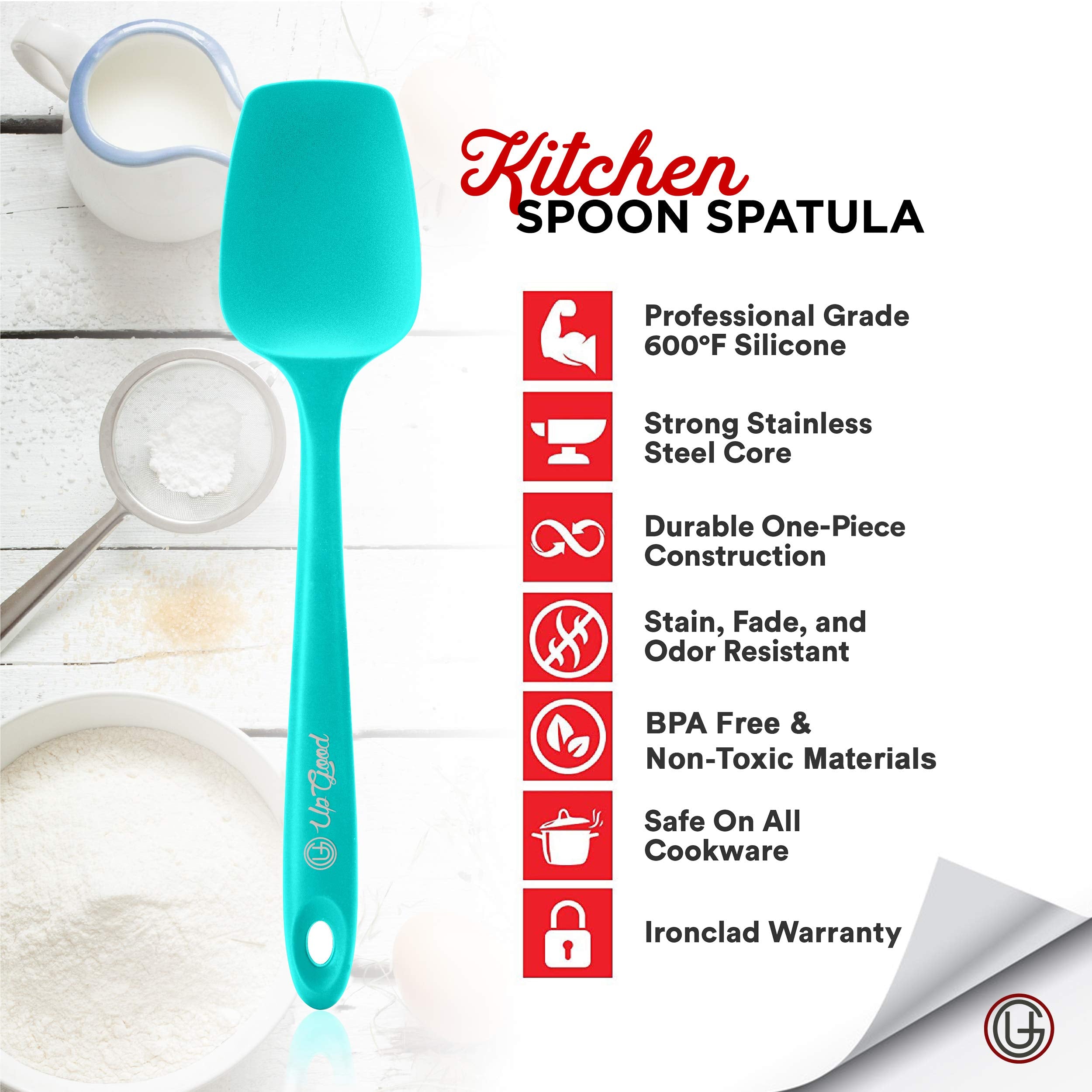 Silicone Spoon Spatula - 600F Heat-Resistant Non-Stick Rubber Spoonula | Use As Silicone Kitchen Scraper Utensil - Baking And Co