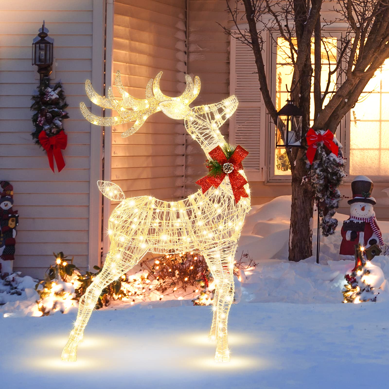 Tangkula 4.4 FT Christmas Lighted Reindeer, Outdoor Yard Christmas Decorations with 120 LED Lights, Artificial Xmas D  cor with