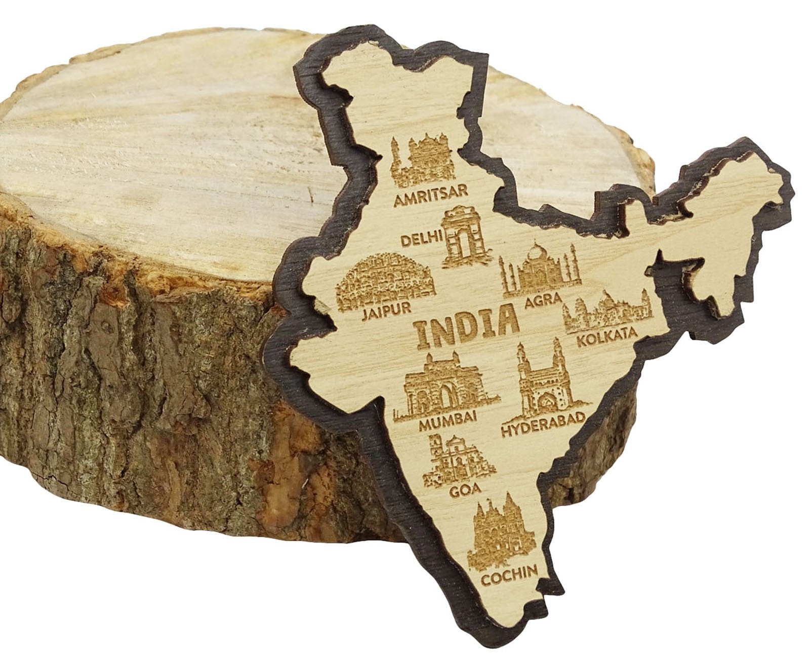 Printtoo India Map Fridge Magnet Engraved Wooden Souvenir Gift Collectibles
