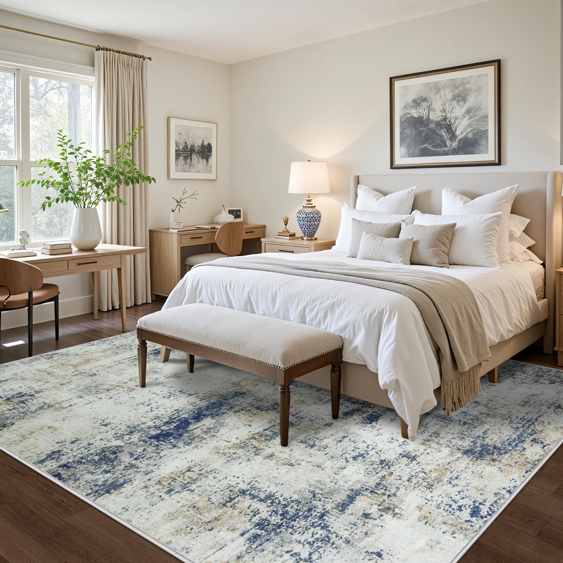 9x12 Area Rugs Living Room Rugs: Large Washable Rug with Anti-Slip Backing Non-Shedding Stain-Resistant Soft Abstract Carpet for